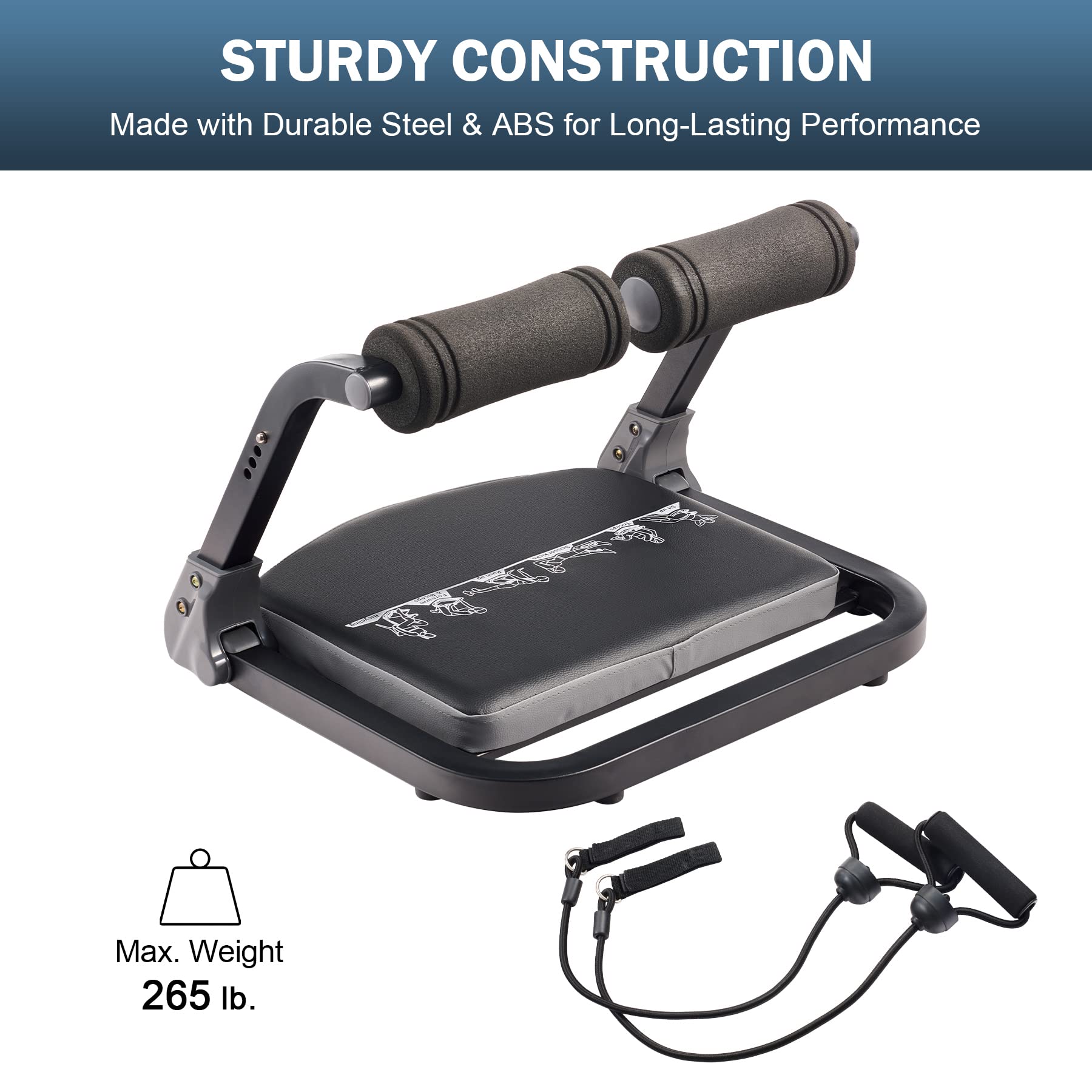 ZELUS 2-in-1 Ab Machine with Resistance Bands - Adjustable 4-Level Intensity Core Trainer for Home Gym | Full Body Workout Equipment with Rebound Assist | Perfect for Home Fitness, Strength Training & Toning Exercises