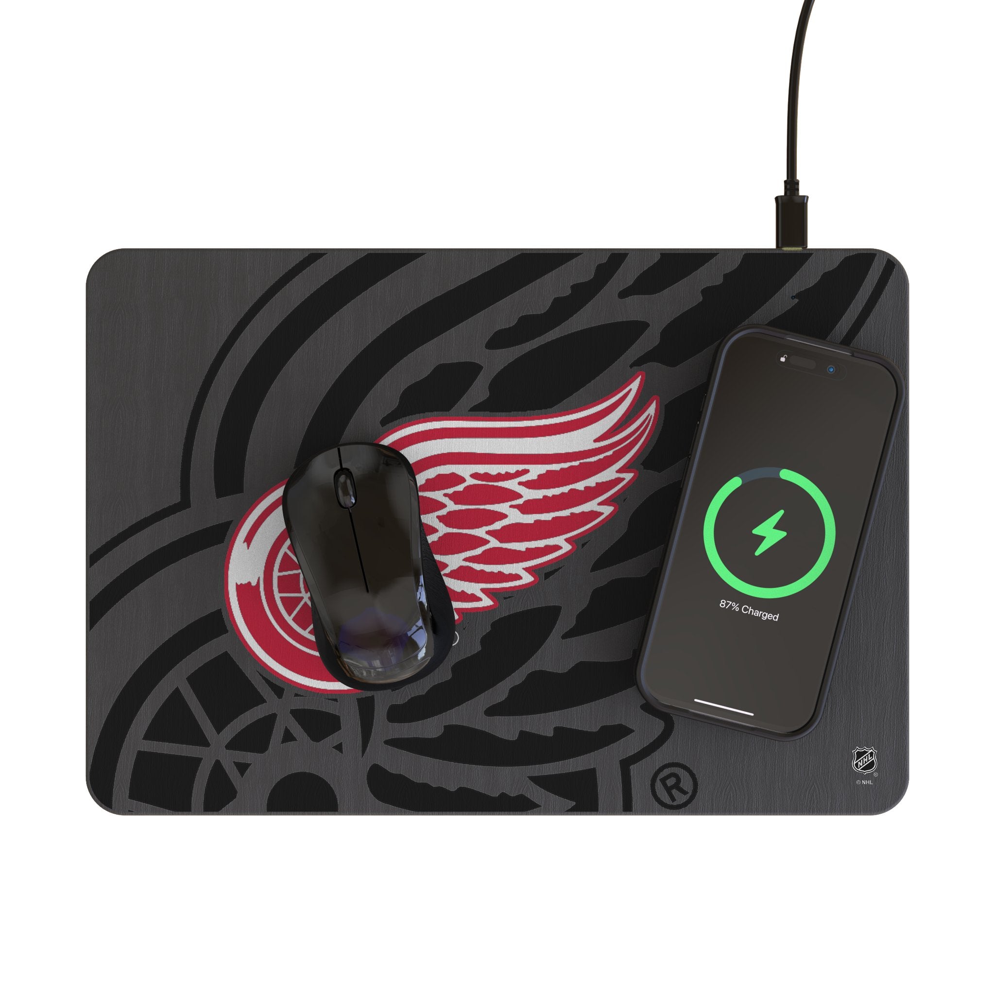 Detroit Red Wings Monocolor Tilt 15W Fast Wireless Charger with Mouse Pad - Perfect for Office, Gaming & Home Desk Setup