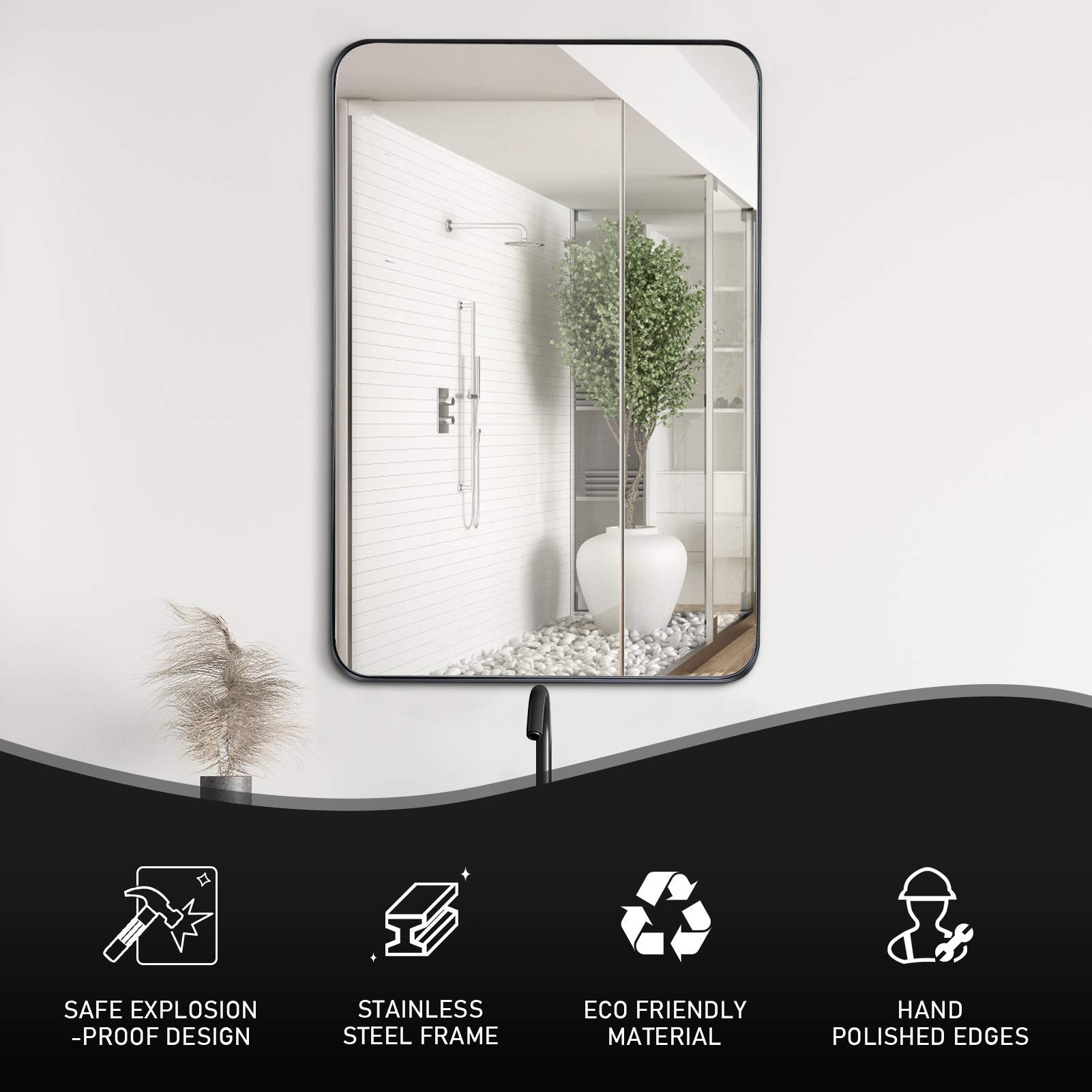 Clavie Bronze Bathroom Mirror 24x36 Inch - Modern Rectangle Wall Mirror for Vanity, Powder Room & Home Decor | Rust-Resistant, Shatterproof Glass
