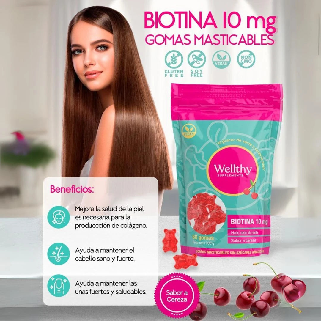 Biotin Gummies Cherry Flavor - Hair Growth & Nail Strength Supplement for Women & Men - Perfect for Daily Health & Beauty Routine