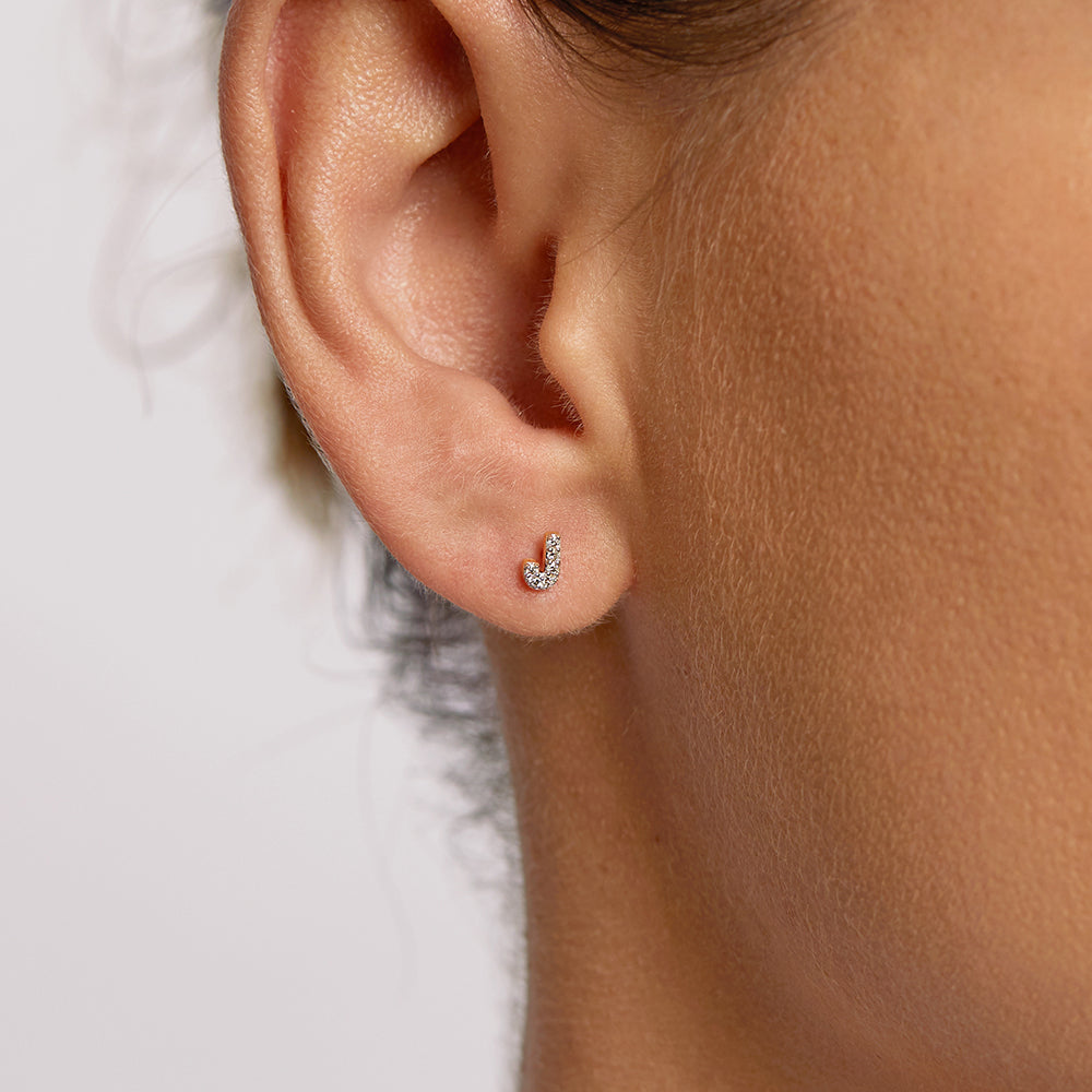 Diamond Letter J Single Stud Earring in Sterling Silver - Perfect for Birthdays, Anniversaries & Personalized Gifts