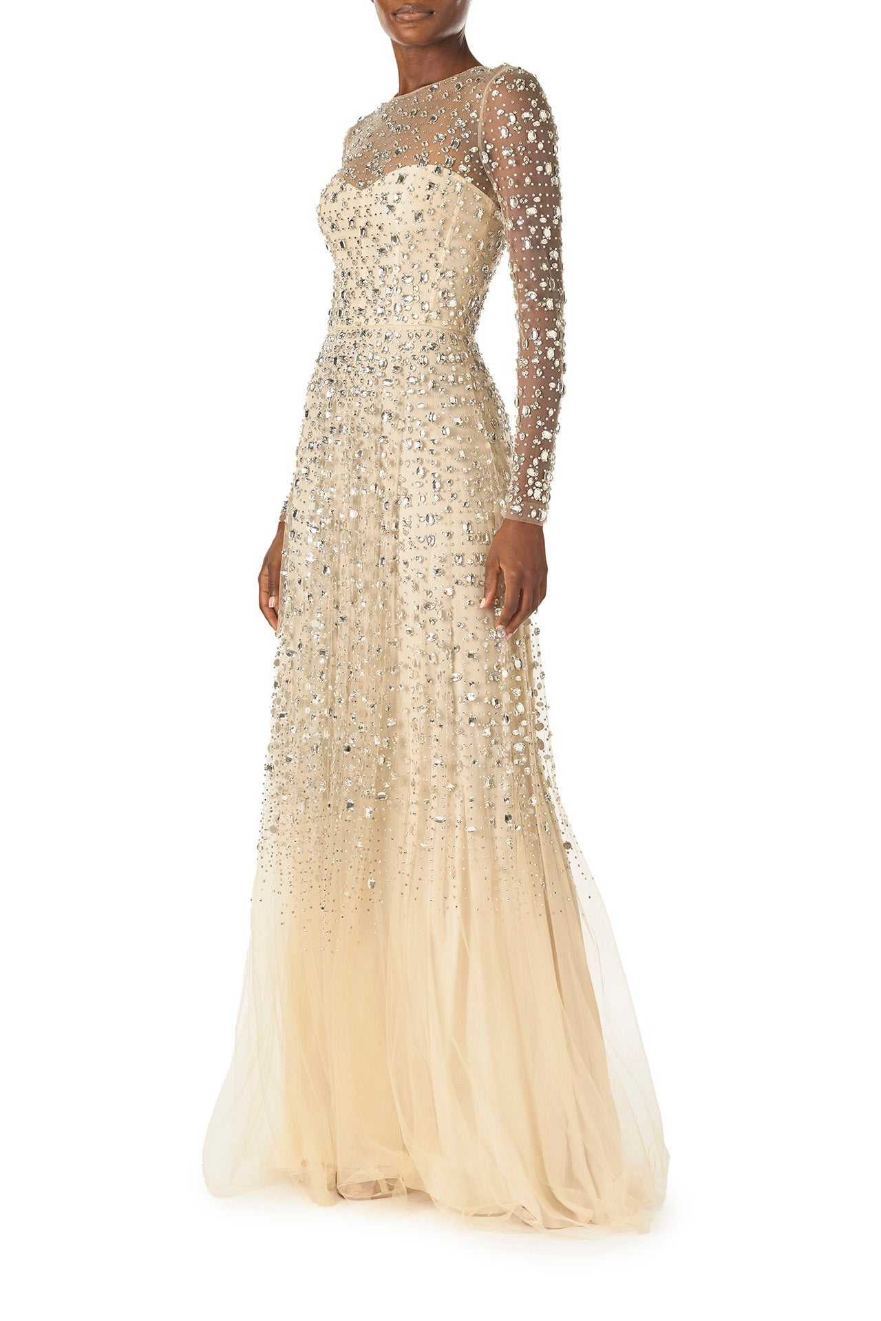 Elegant Crystal Embroidered Illusion Evening Gown - Perfect for Prom, Wedding, and Special Occasions