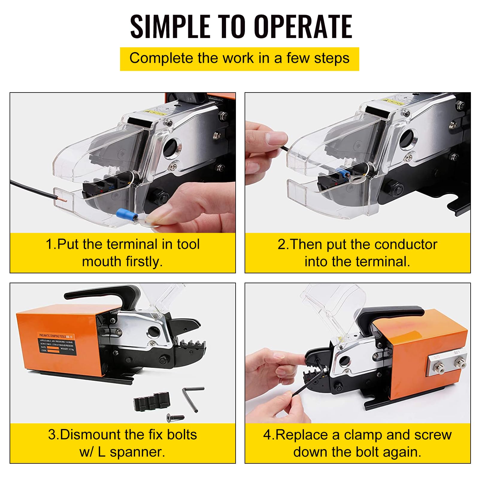VEVOR AM-10 Pneumatic Crimper Tool - Air Powered Wire Terminal Crimping Machine for 16mm² Cables (0.4-1Mpa) | Professional Electrical & Automotive Wiring Tool for Connectors, Lugs & Terminals | Perfect for Electricians, Mechanics & DIY Projects