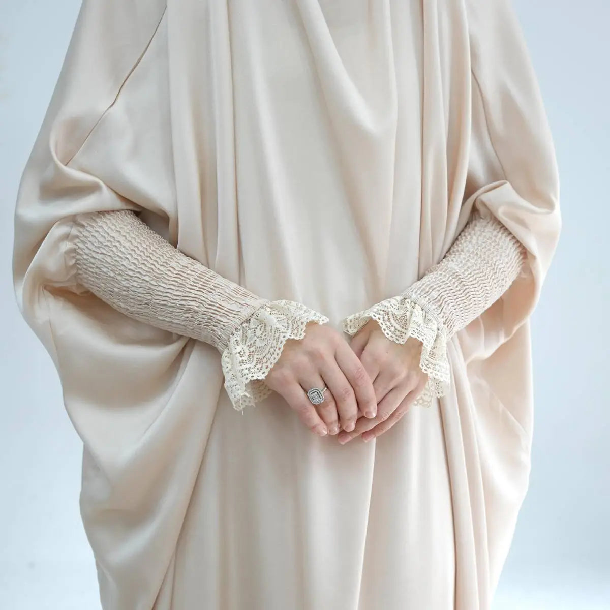 Elegant Satin Lace Cuffs Overhead Jilbab Abaya Prayer Dress for Women - Modest Islamic Clothing for Prayer, Mosque & Special Occasions