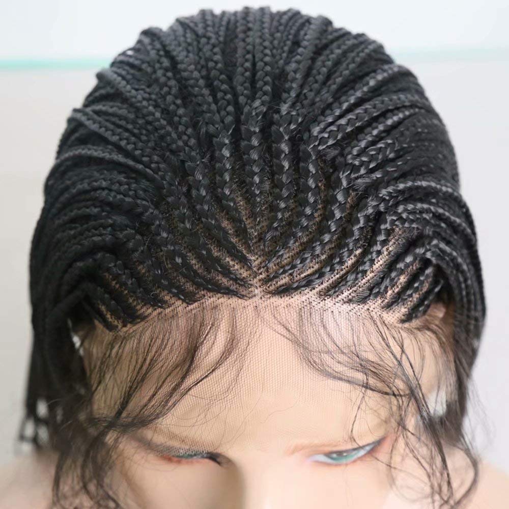 RONGDUOYI RDY 18 Inch Black Braided Lace Front Wig for Black Women - Natural Hairline Synthetic Pre-Plucked Glueless Braid Wig (180% Density, Style 2) - Perfect for Cosplay, Daily Wear & Protective Hairstyles