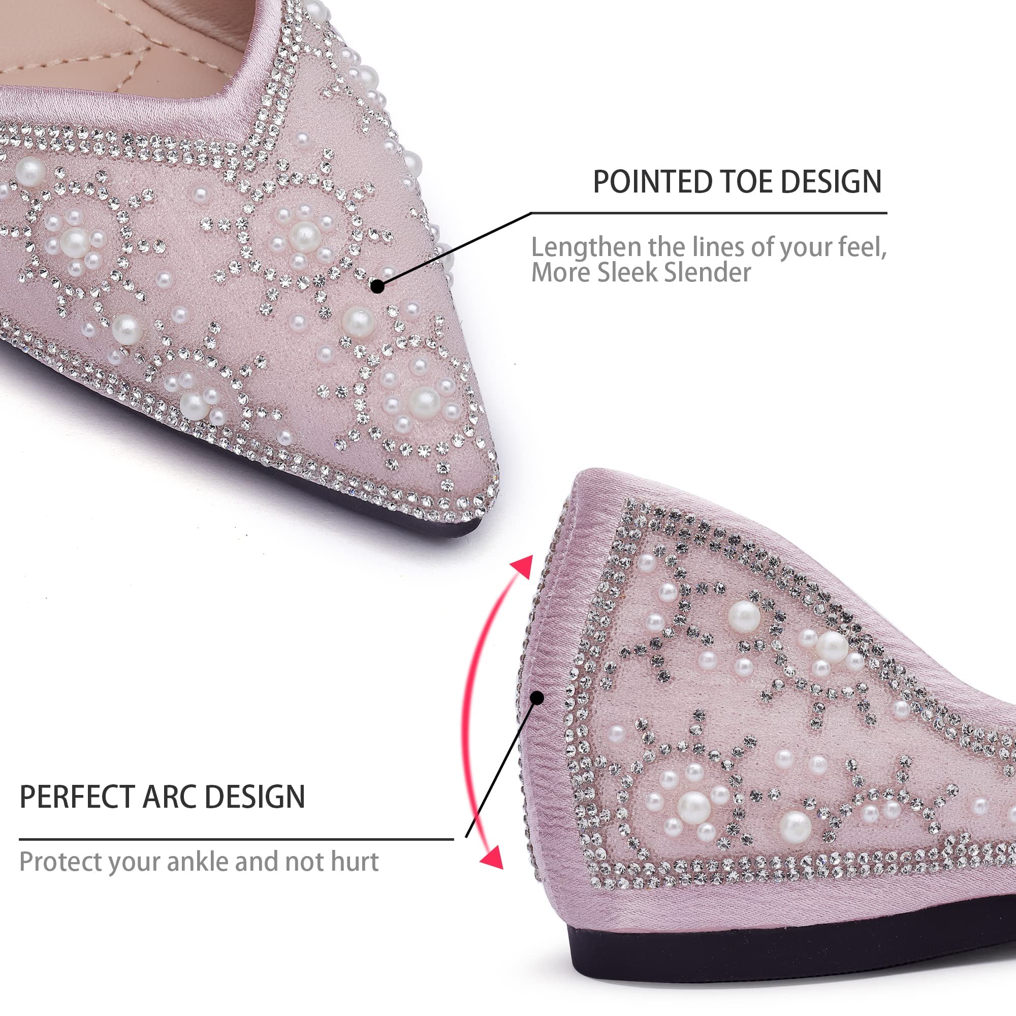 Sparkly Rhinestone Sequin Pointed Toe Flats for Women - Elegant Wedding & Evening Dress Shoes - Comfortable Formal Pumps for Brides, Prom, Cocktail Parties & Special Occasions