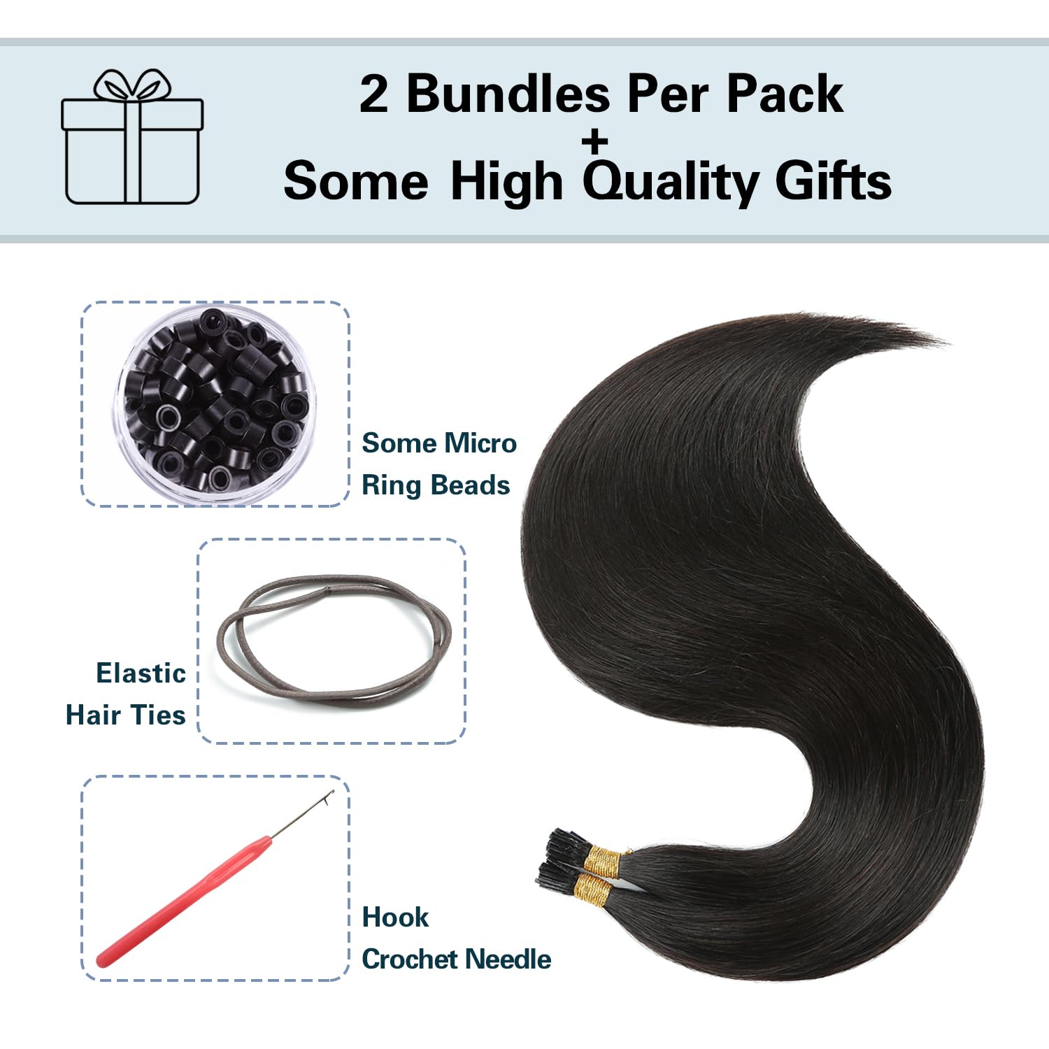 Sunya 22 Inch I-Tip Human Hair Extensions - 50g/50 Strands Natural Black Real Human Hair for Styling & Volume | Perfect for Weddings, Parties & Daily Wear