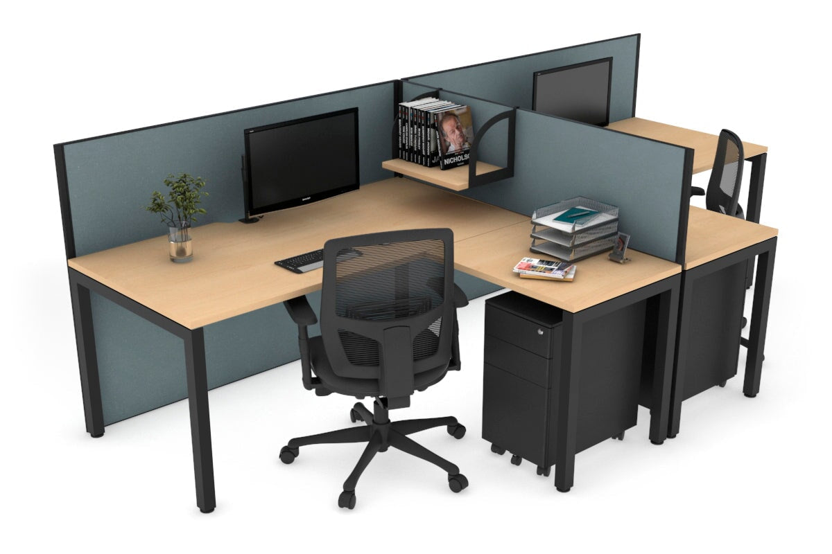 Quadro Square Legs 2-Person Corner Workstation - T-Shaped Office Desk [1400L x 1800W with Cable Management] | Perfect for Home Office & Collaborative Workspaces