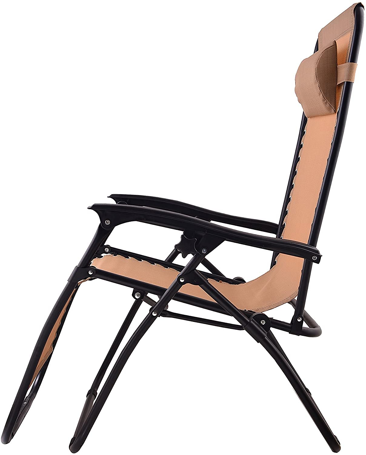 BTEXPERT Adjustable Steel Mesh Zero Gravity Lounge Chair - Outdoor Patio Recliner for Beach, Yard & Garden - Includes Pillow, Utility Tray & Cup Holder - Tan Beige (1-Piece) - Perfect for Relaxing by Pool, Sunbathing or Backyard Lounging