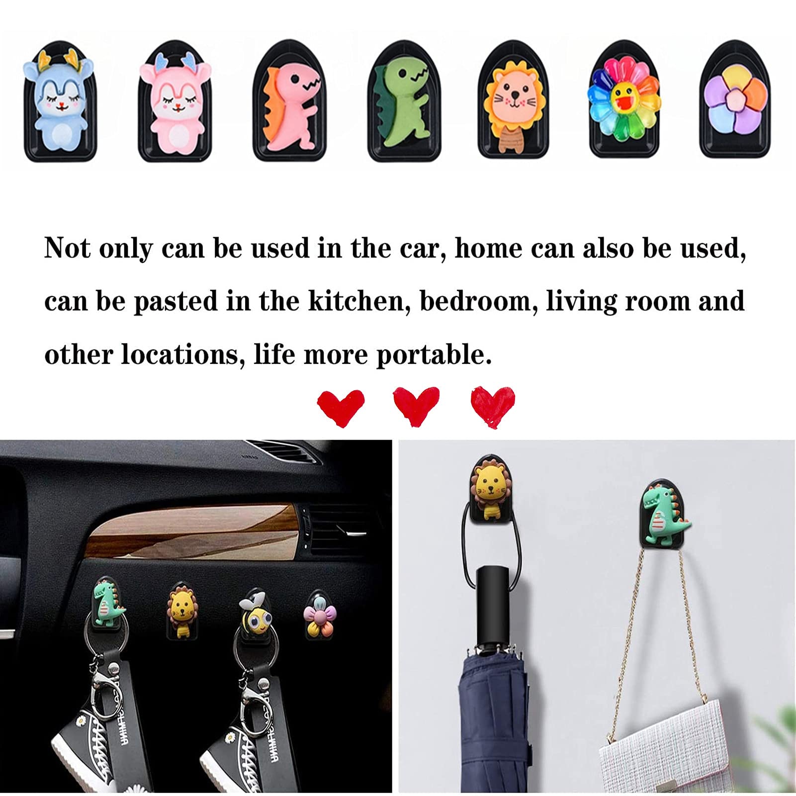 Creative Mini Car Sticky Hooks - Cute Cartoon Car Dashboard Hangers for Organizing USB Cables, Car Keys & Earphones | Perfect Auto Interior Accessories for Car Seat Back & Dashboard Organization