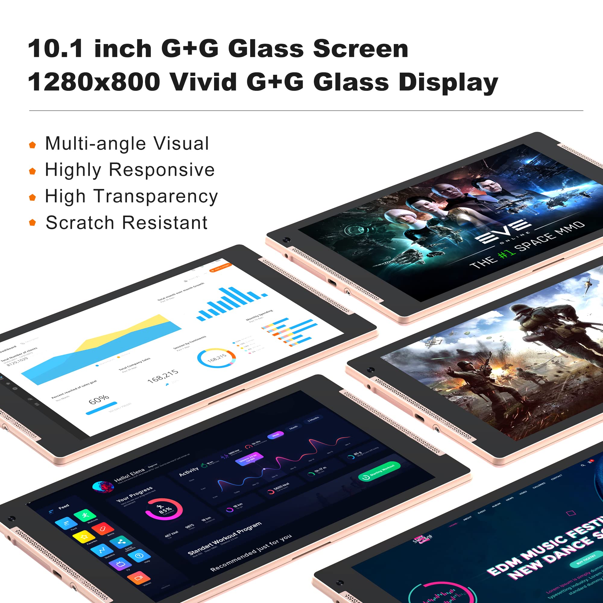 10.1 Inch Android 12 Tablet with Stand | 6GB+6GB RAM & 128GB ROM (Expandable to 512GB) | HD IPS Screen | 2MP Front & 8MP Rear Camera | Wi-Fi & Bluetooth | Gold - Perfect for Work, Study, Streaming & Gaming