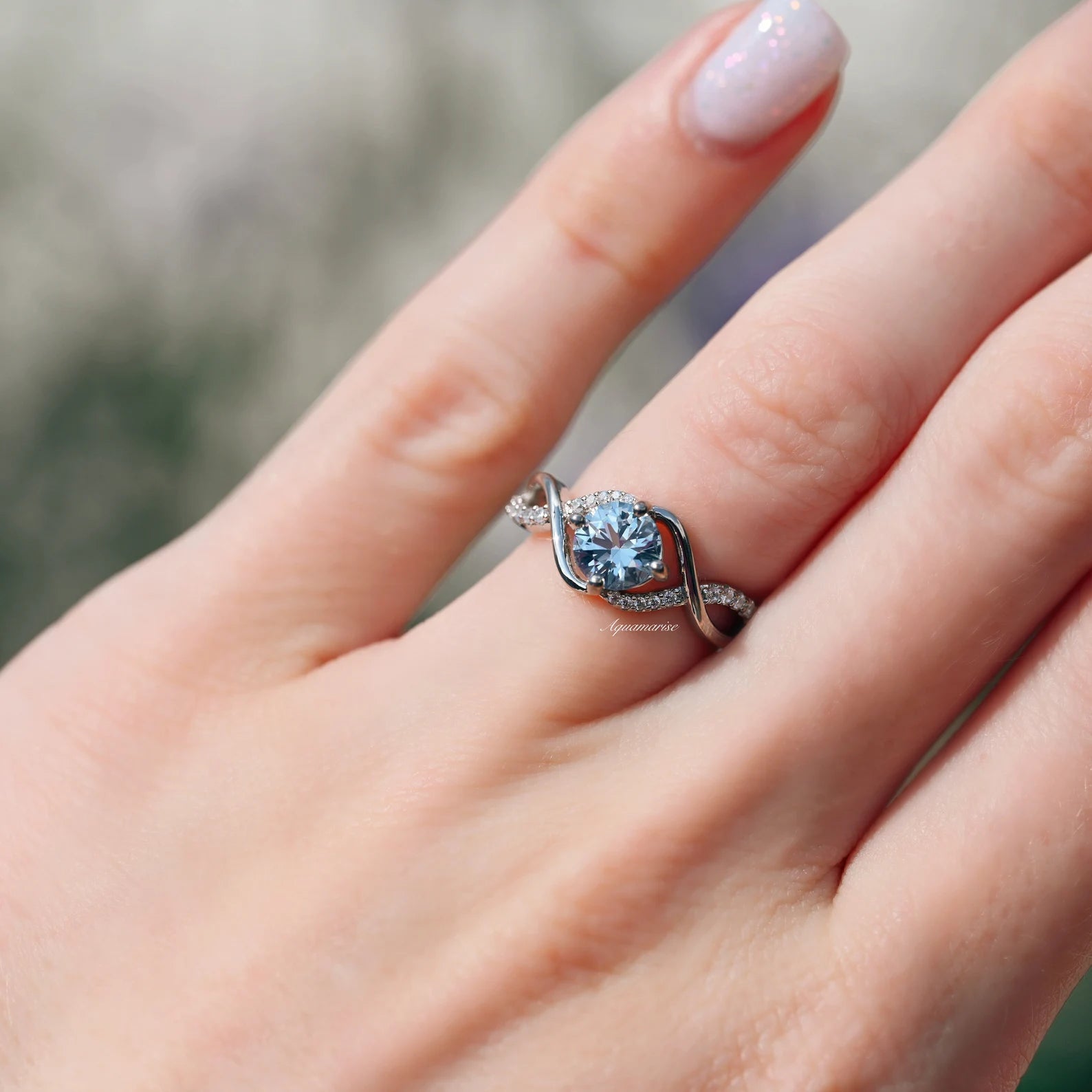 Entwined Aquamarine Ring - Sterling Silver Jewelry for Women, Elegant Birthstone Gift for March, Perfect for Engagement, Anniversary & Special Occasions