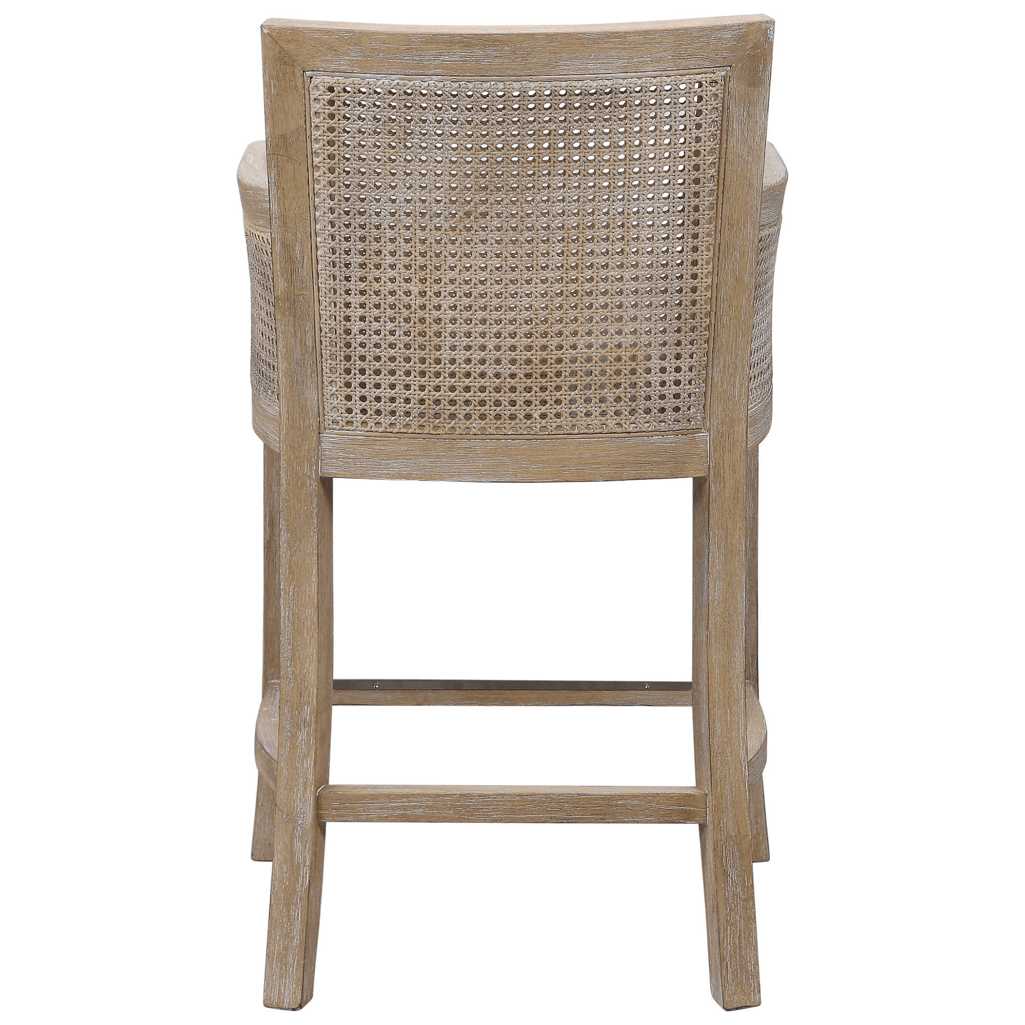 Bleached Sandstone Exposed Hardwood Finish with Cane Counter Stool - Stylish Bar Stool for Kitchen Island, Breakfast Nook & Home Decor
