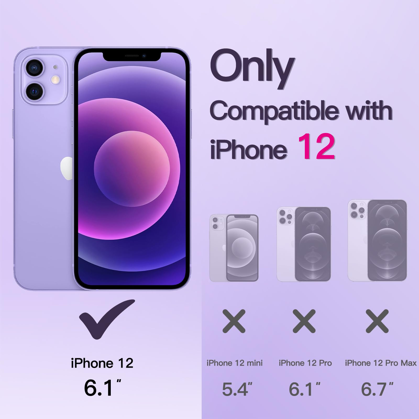 JETech Soft Clear Case for iPhone 12 6.1-Inch - Shockproof TPU Phone Cover with Full Camera Protection & MagSafe Wireless Charging Compatibility (Light Purple) - Perfect for Everyday Use, Travel & Work Protection