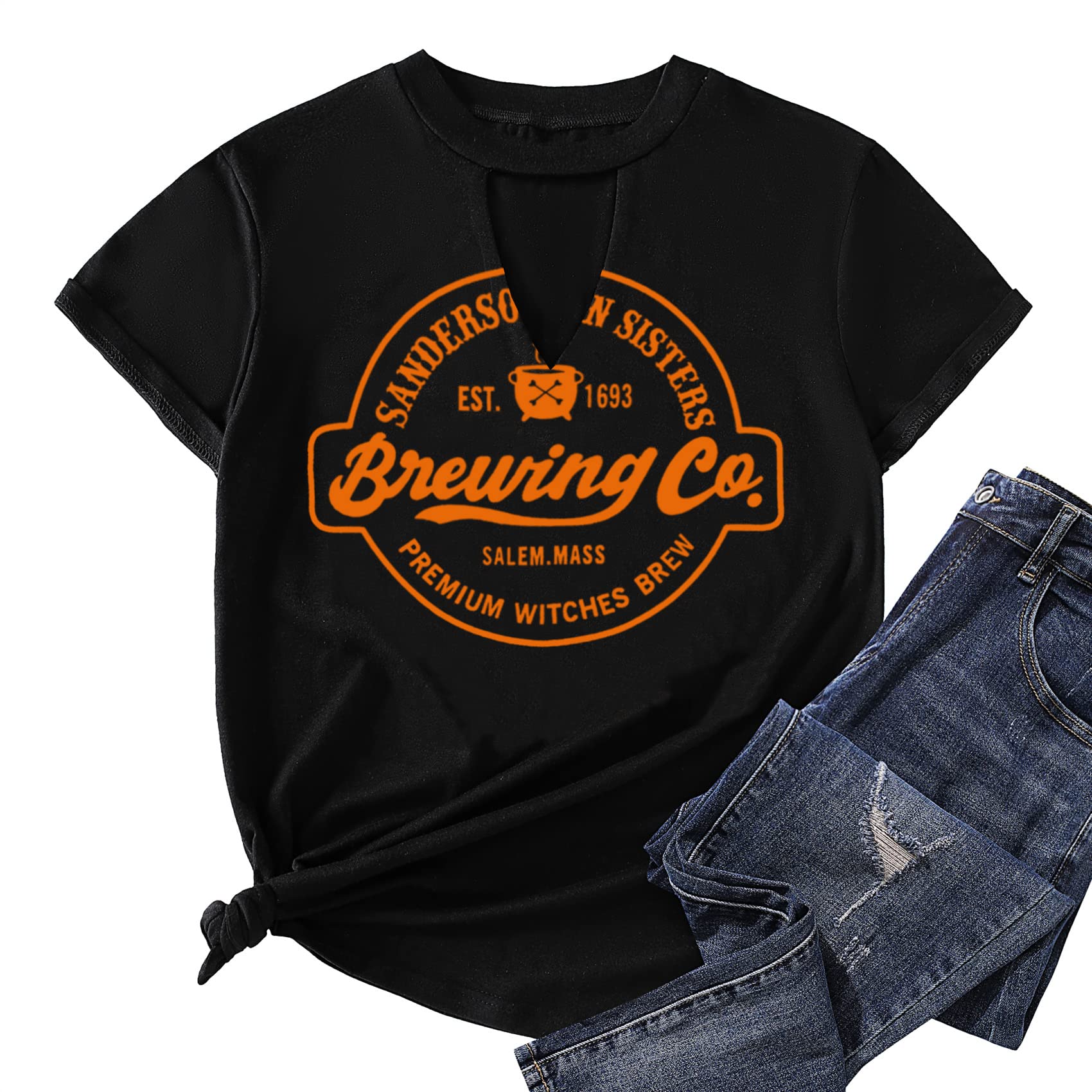 MAIHUN Halloween T-Shirt for Women - Hocus Pocus Sanderson Sisters Horror Movie Tee - Scary Witch Themed Top for Halloween Parties, Costume Events & Horror Movie Nights