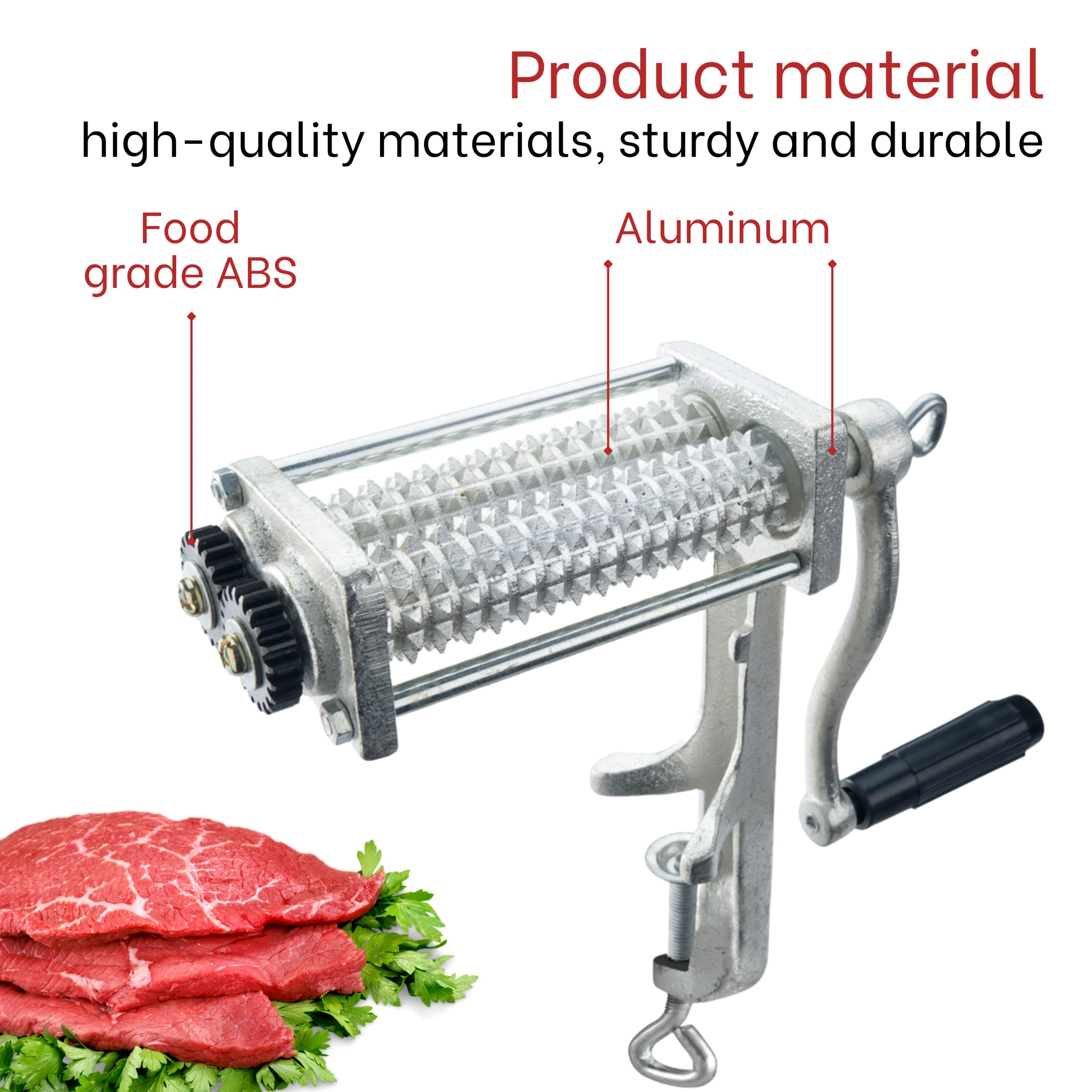 Heavy Duty Manual Meat Tenderizer - Professional Steak Flattening Tool with Clamp-on Design for Beef, Chicken & Pork | Perfect for Restaurants, Butcher Shops & Home Cooking