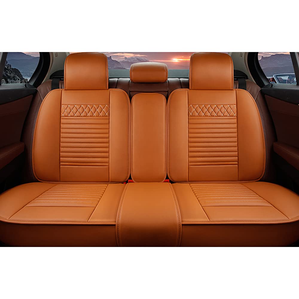 Premium Universal Leather Car Seat Covers Full Set - Luxury Diamond Stitching Design for Cars, SUVs & Trucks | Comfortable & Durable Auto Interior Accessories | Perfect for Road Trips, Commuting & Family Travel (Orange)