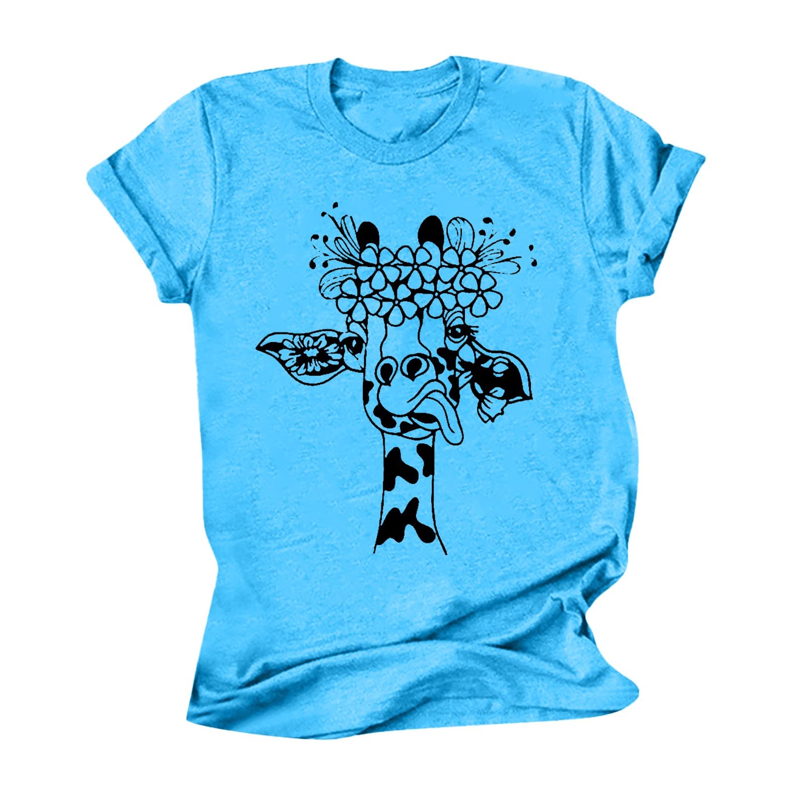 Women's Short Sleeve Cotton T-Shirt with Cute Naughty Giraffe Graphic | Funny Animal Print Tee for Casual Wear, Summer Outfits & Gifts