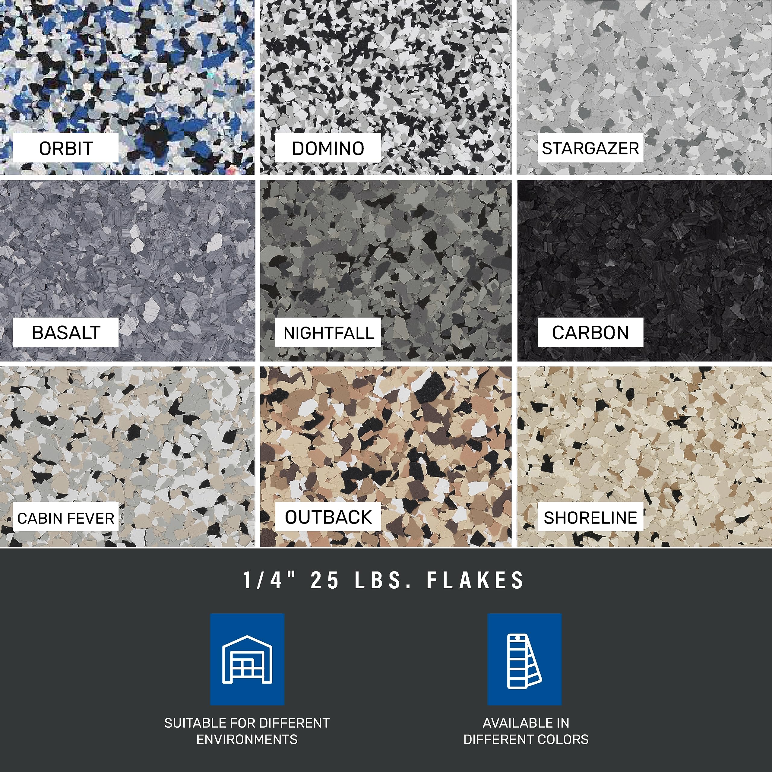 MPC Flake Floor Epoxy Resin Kit - 3 Gallon Basalt Flake System with Pre-Tinted Epoxy & Accessories for Industrial & Residential Flooring | DIY Garage, Basement & Concrete Floor Coating