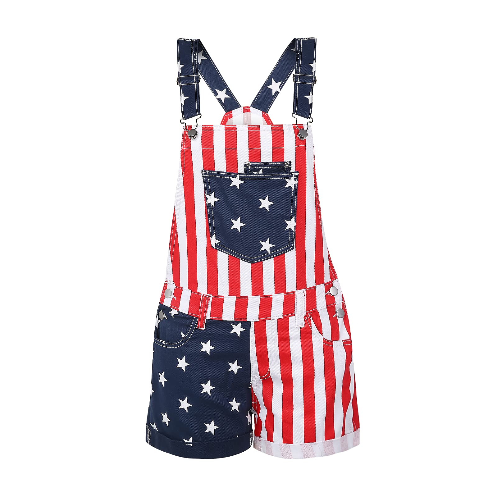 Women's Denim Overalls Dress with Metal Buckles & Adjustable Straps - Vintage American Flag Jumpsuit for Streetwear, Casual Outfits & Summer Fashion | Perfect for Music Festivals, Date Nights & Everyday Wear