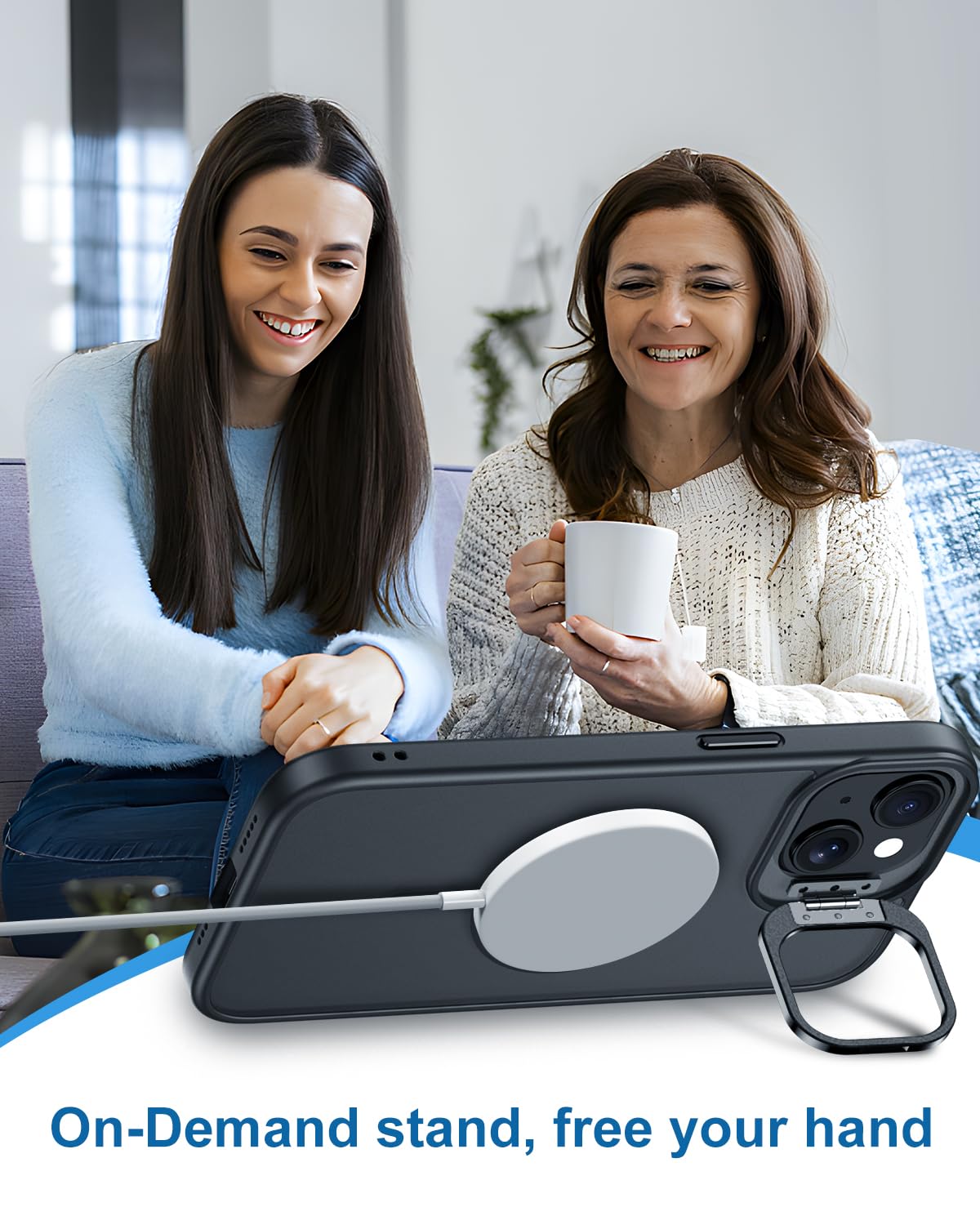 Beasyjoy Magnetic iPhone 15 Case with Stand (6.1 inch) - Magsafe Compatible, Military Grade Drop Protection, Slim Design - Perfect for Work, Travel & Hands-Free Viewing - Black