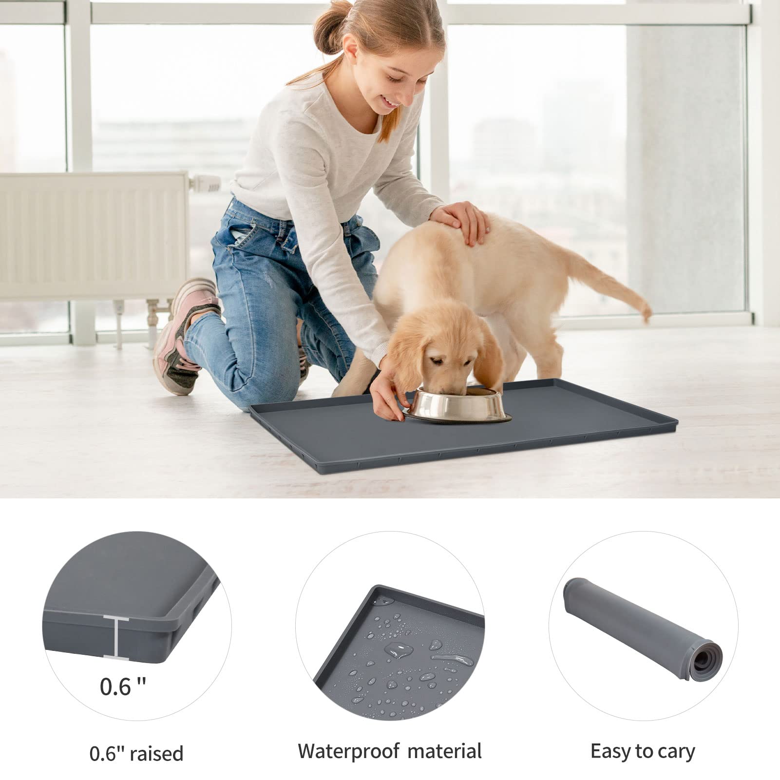 Non-Slip Silicone Dog Food Mat with 0.6