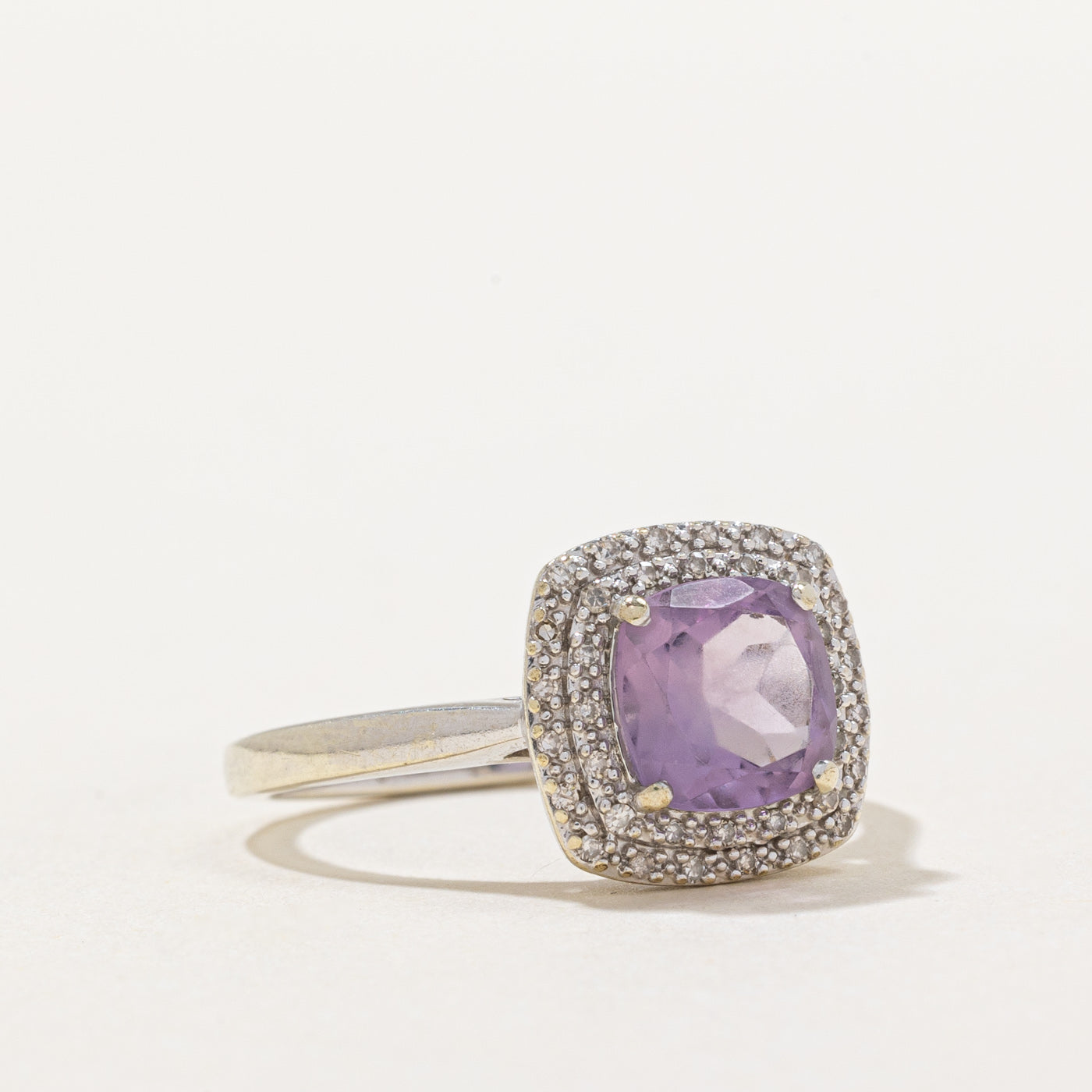 1.40ct Amethyst & 0.10ct Diamond Halo Ring - Size 7.25 | Elegant Purple Gemstone Jewelry for Women | Perfect for Engagement, Anniversary & Special Occasions
