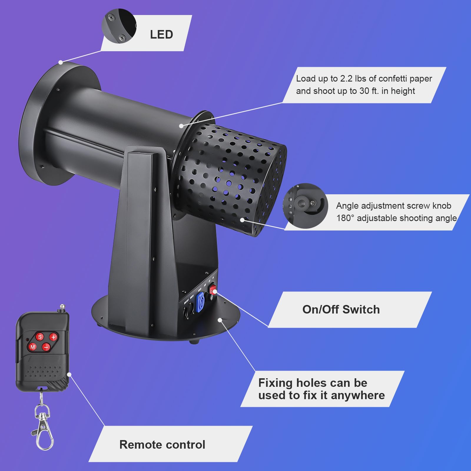 1500W LED Confetti Blaster Machine with Remote Control - Electric Confetti Cannon for DJ Parties, Nightclubs, Weddings, Concerts & Events | Perfect for Stage Shows, Christmas Celebrations & Birthday Parties