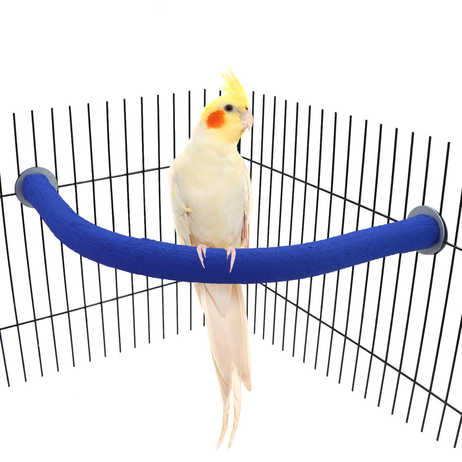 Wontee Natural Wood Bird Perch Stand for Budgies, Parakeets, Cockatiels & Conures - 90 Degree Angle Cage Accessory (Random Color) - Perfect for Climbing, Chewing & Foot Exercise