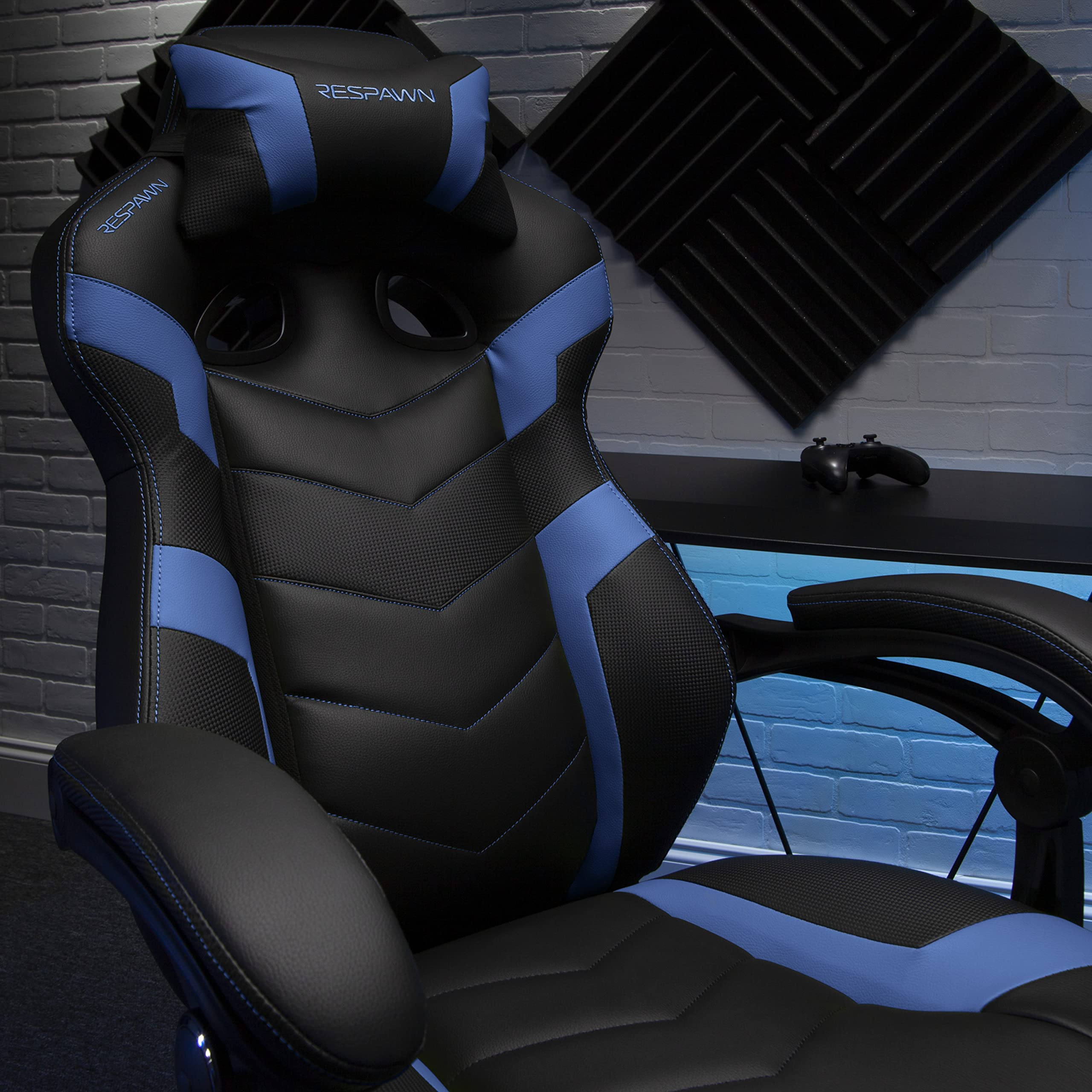 RESPAWN 110 Ergonomic Gaming Chair with Footrest - Racing Style High Back Office Chair with 360 Swivel, Adjustable Lumbar Support & Headrest Pillow - Perfect for PC Gaming, Home Office & Streaming Setup (2021 Blue)