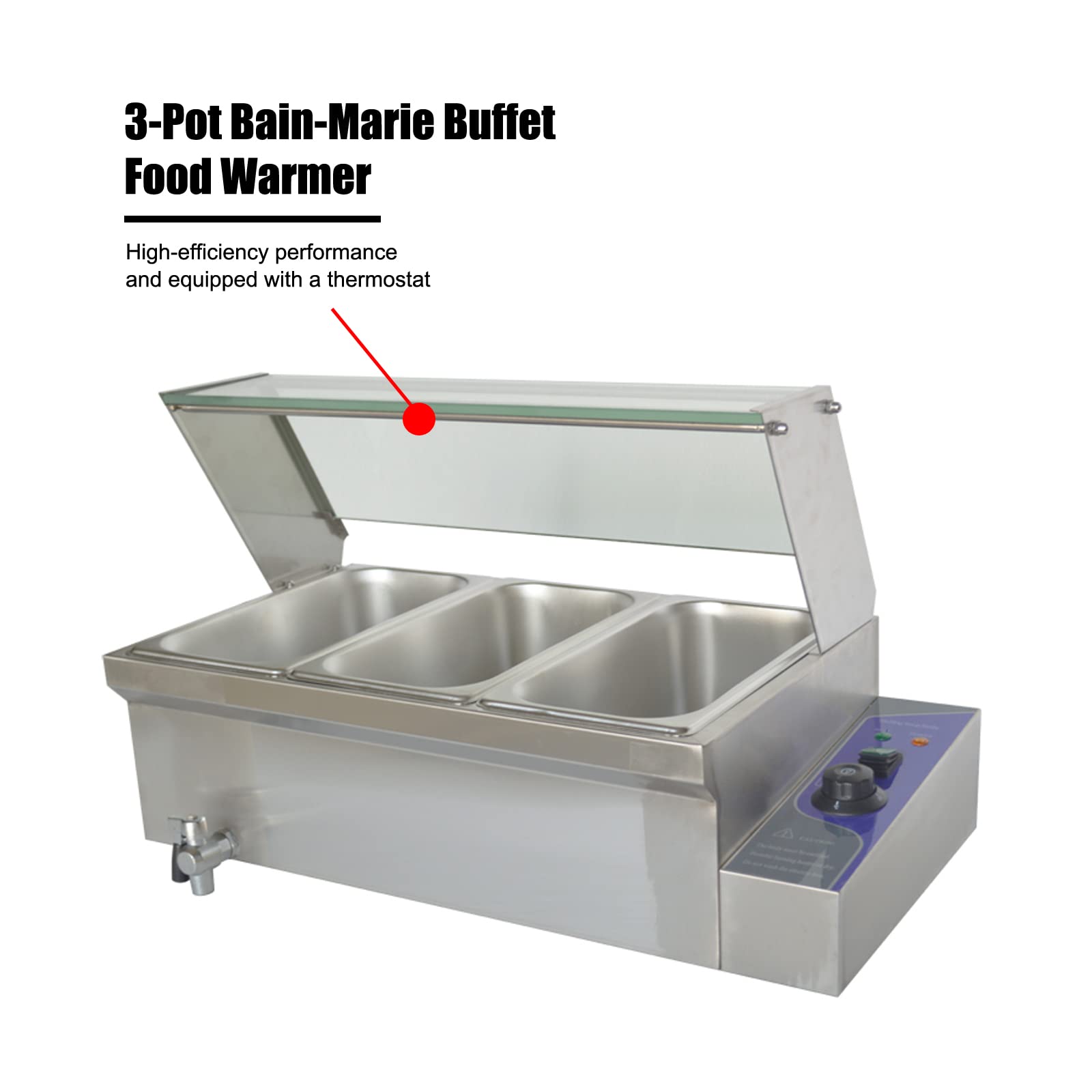 Commercial Electric Buffet Food Warmer - 3-Pot Stainless Steel Soup Warmer with Removable Glass Shelf & Temperature Control (110V 1500W) - Perfect for Restaurants, Catering Events, and Buffet Service