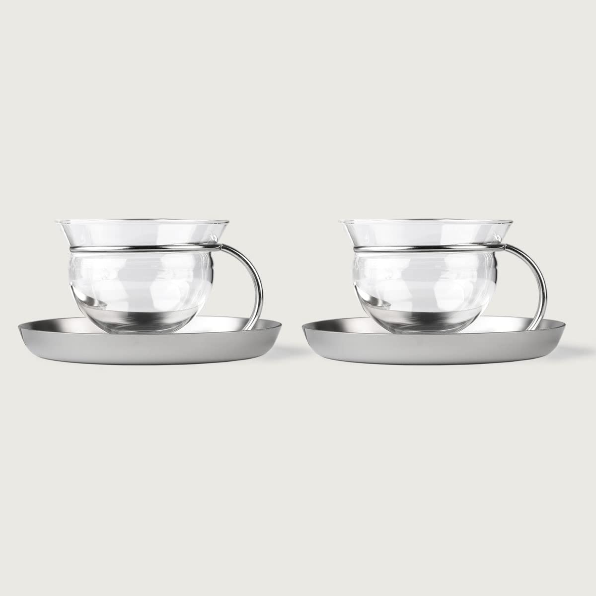 Premium Stainless Steel & Glass Tea Cups Set - 2-Pack 4.2 oz Clear Modern Reusable Tea Glasses for Hot & Cold Beverages - Perfect for Home, Office, or Gift Giving