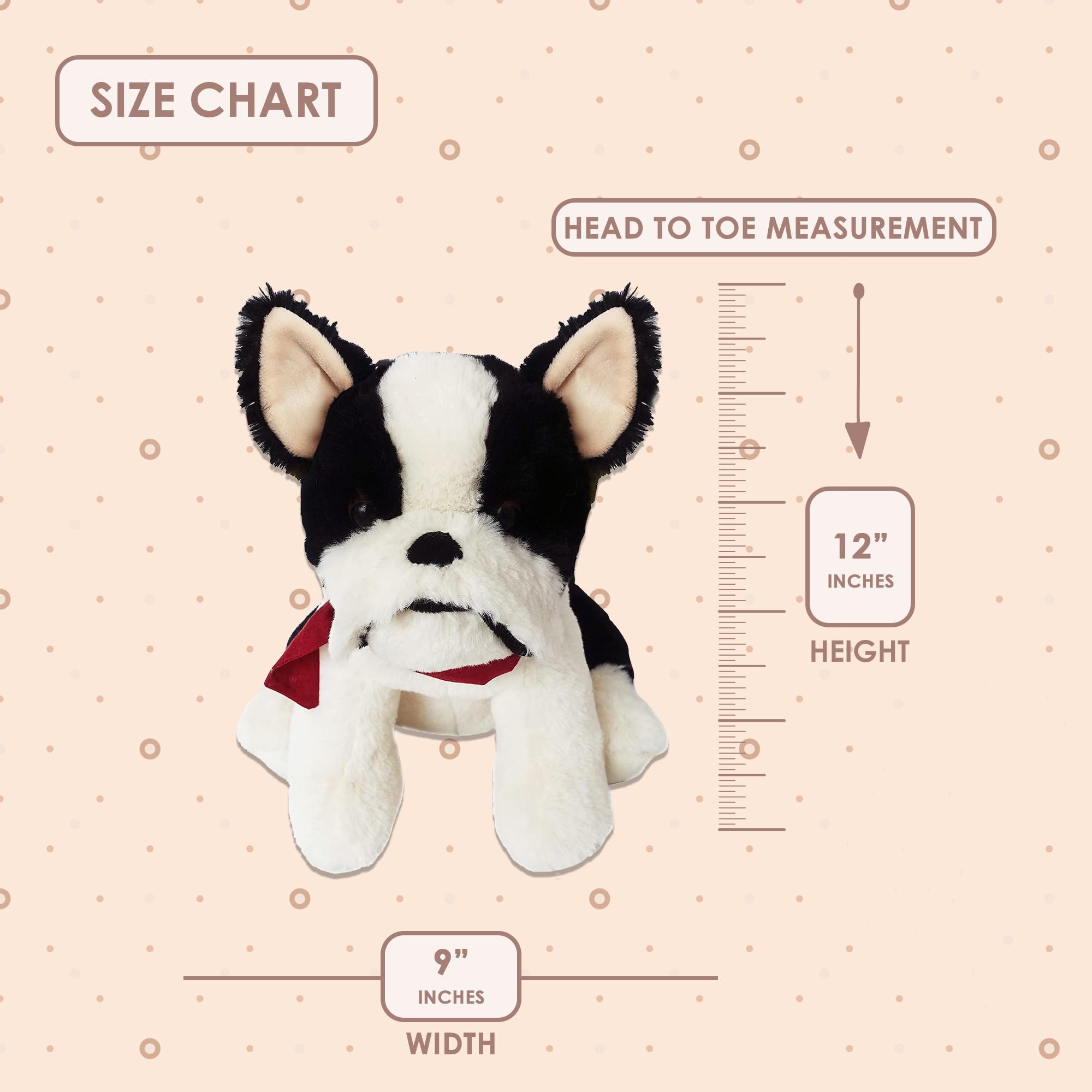 MON AMI Francois 12” French Bulldog Stuffed Animal - Handmade Soft Plush Toy for Boys, Girls & Kids of All Ages | Cuddly Companion for Bedtime, Playtime & Gifts