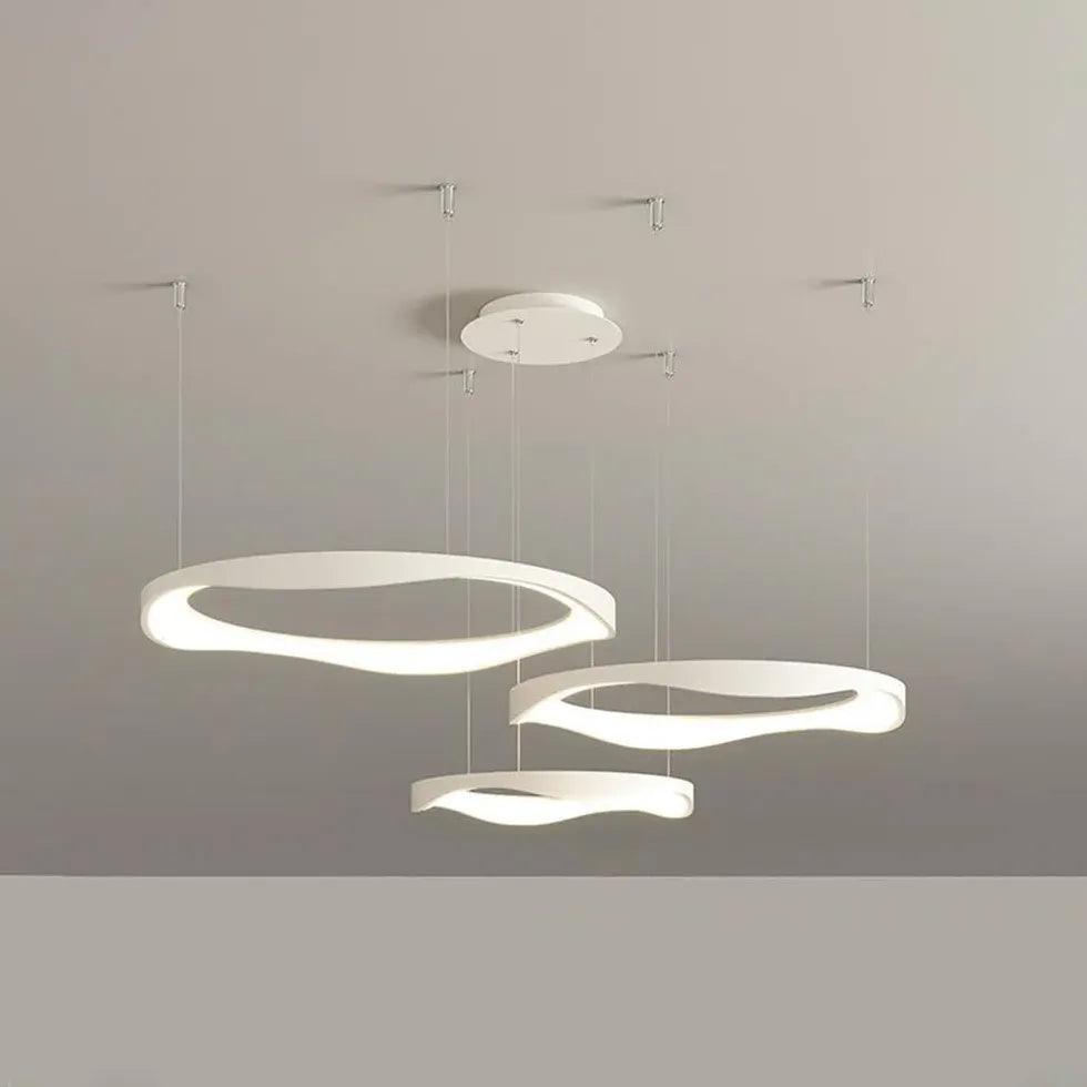 Modern Ring Shaped Metal Acrylic LED Pendant Light for Living Room - Dimmable Hanging Ceiling Lamp for Dining Room, Bedroom, Kitchen & Office Lighting