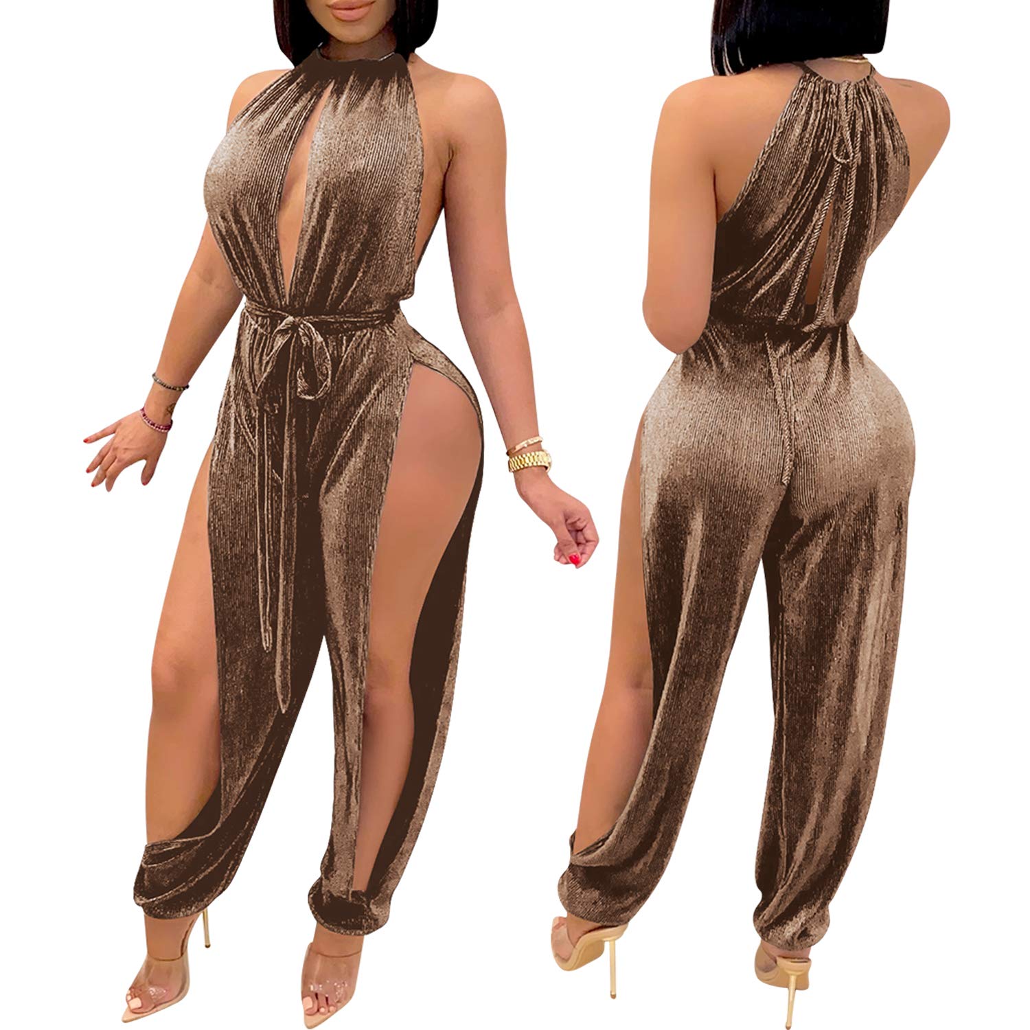 PORRCEY Women's Sexy Elegant Velvet Jumpsuit - Clubwear Night Out Bodycon Dress for Party, Evening Events & Casual Wear | Perfect for Nightclub, Cocktail Party & Date Night