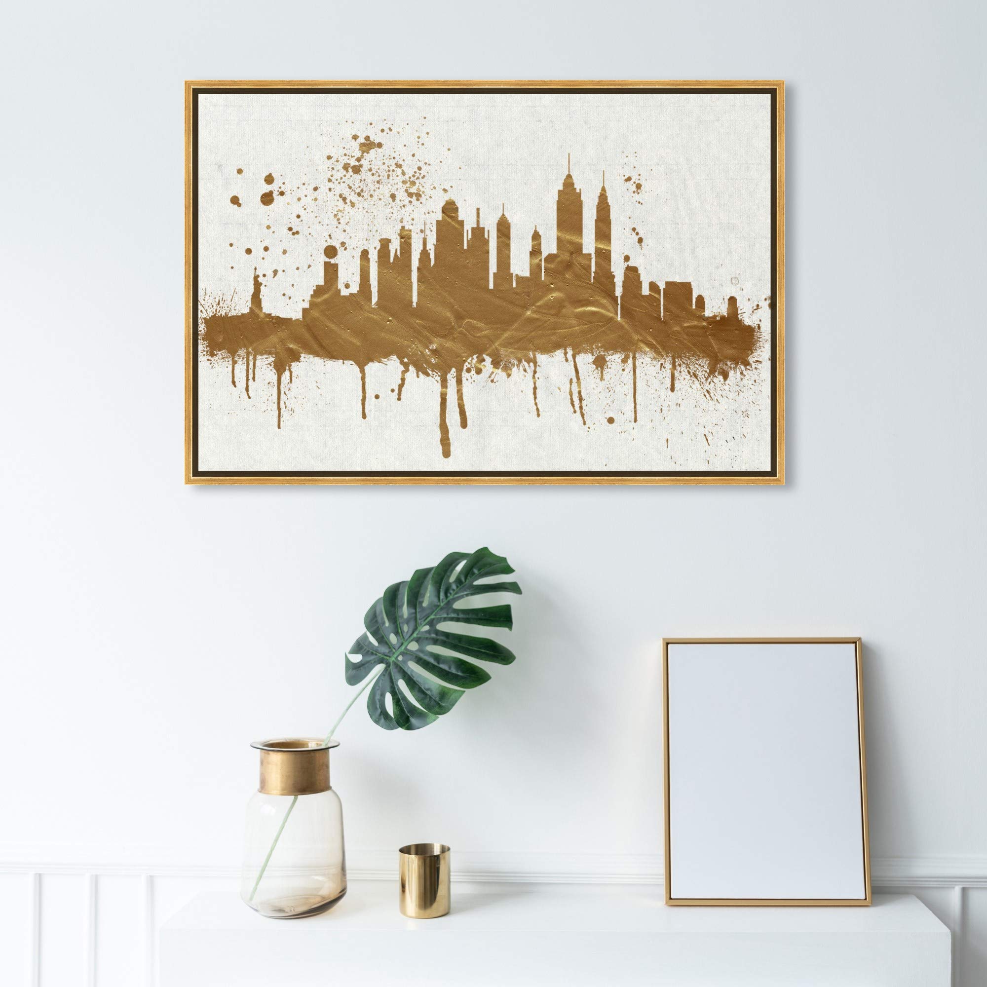 Gold NY Skyline Canvas Wall Art Prints - Modern Cityscape Decor for Living Room, Office & Bedroom