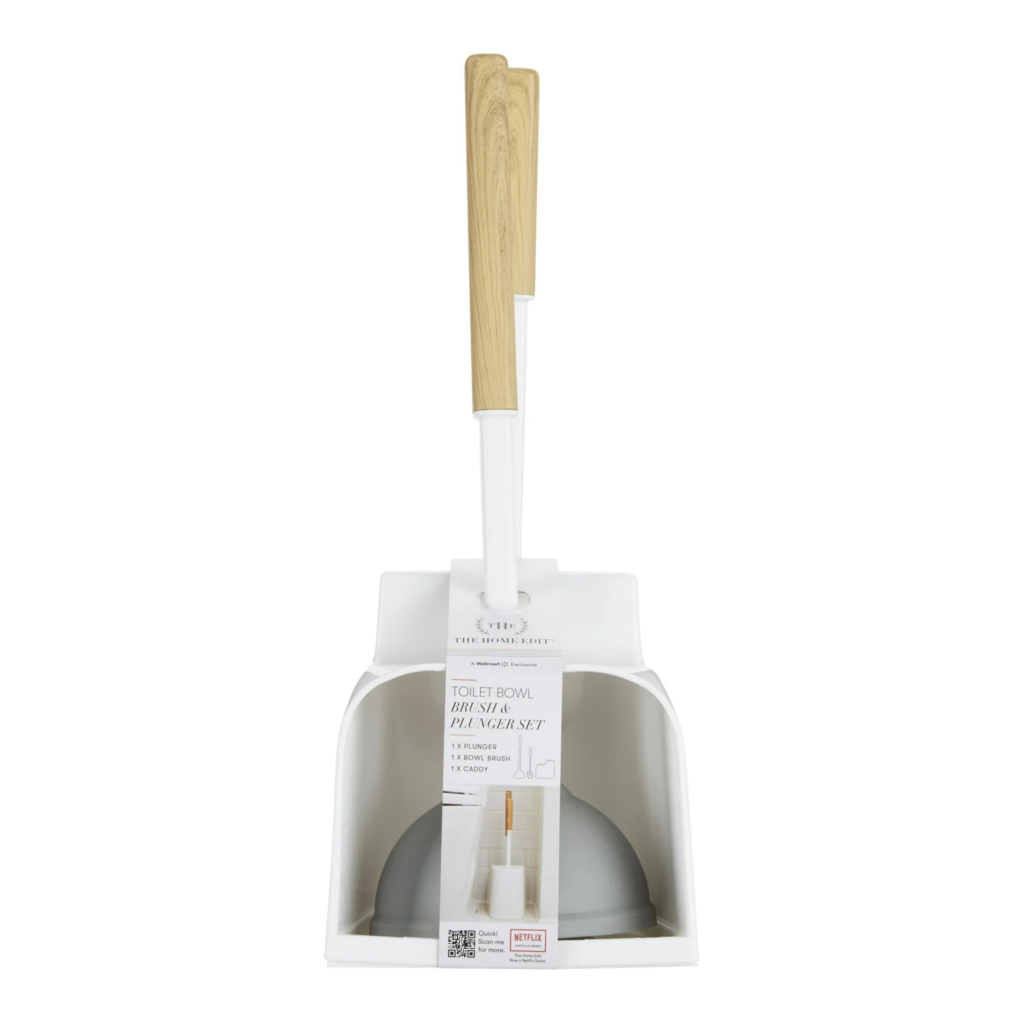 The Home Edit Plunger and Toilet Bowl Brush Set with Caddy - Bathroom Cleaning Essentials for Home, Apartment & Office Use