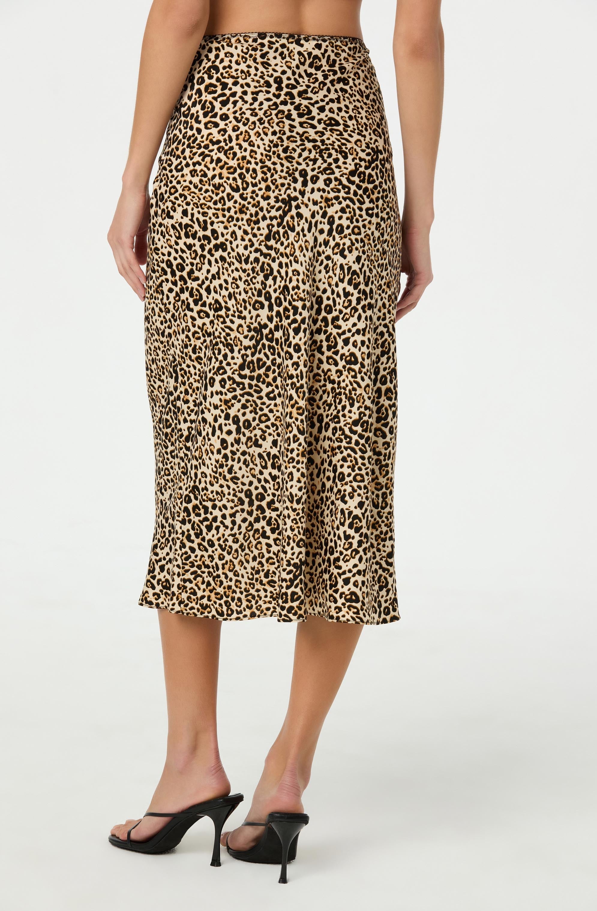 Satin Leopard Print Midi Skirt for Women - Elegant Animal Print Wrap Skirt with High Waist - Perfect for Party, Date Night & Office Wear
