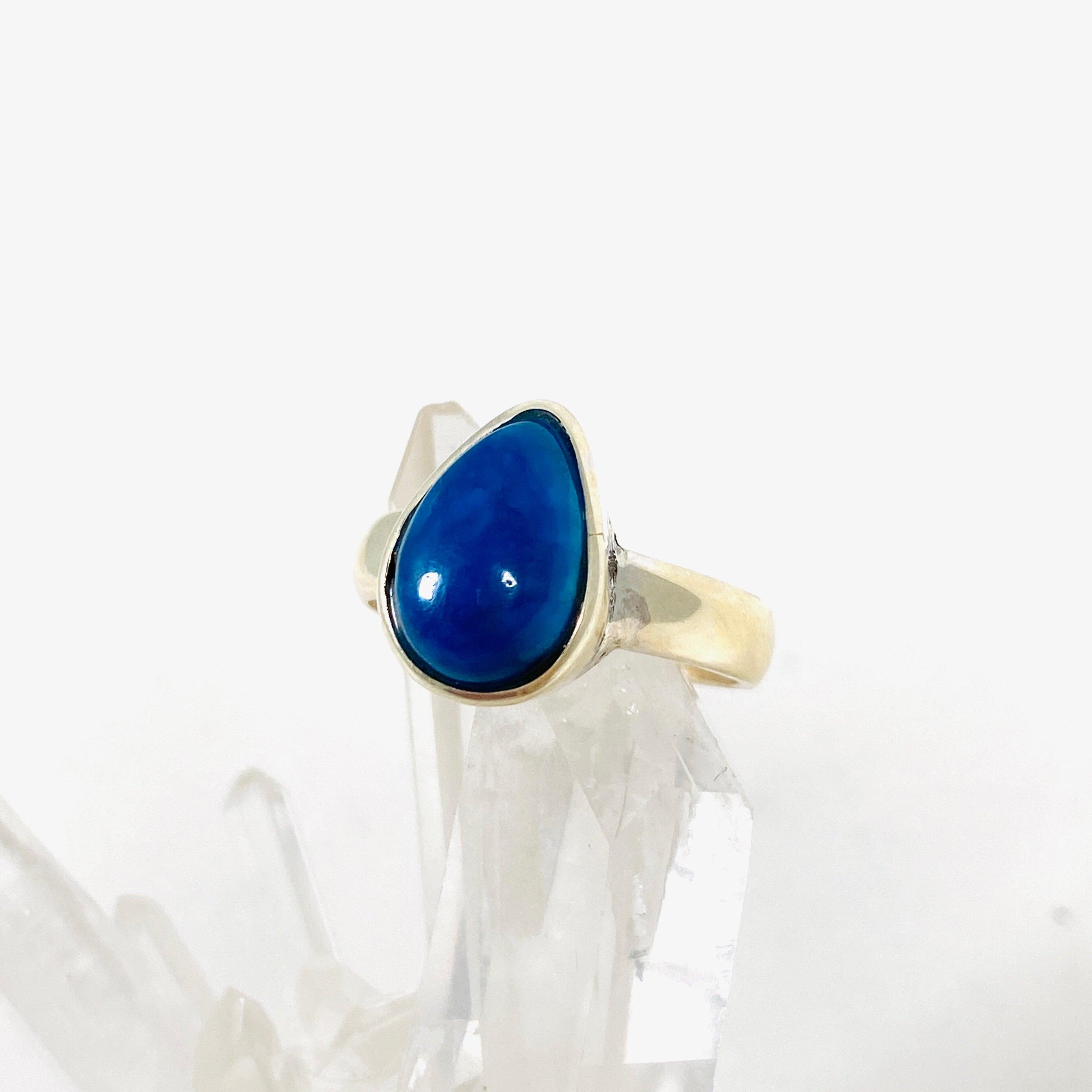 Natural Cavansite Teardrop Ring - Size 8.5 - Handmade Sterling Silver Jewelry - PRGJ391 - Perfect for Boho Chic & Spiritual Healing Jewelry Collection