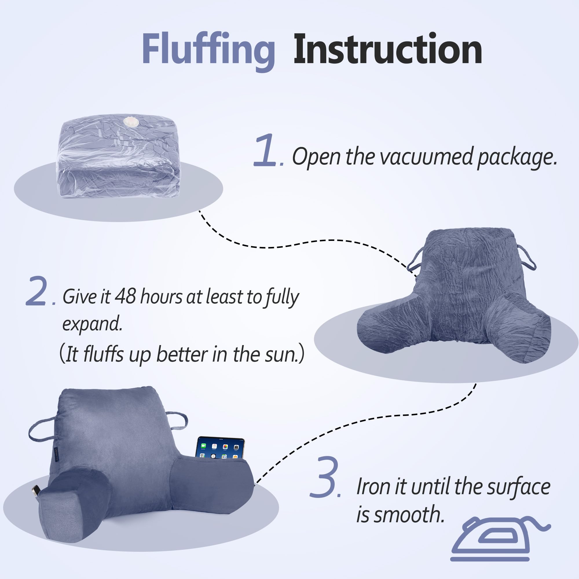 Portable Comfort Reading Pillow for Adults - Blue Bed Pillow with Arms & Storage Pockets, Elastic Sponge & Washable Cover - Perfect for Reading, Watching TV, Gaming & Relaxing in Bed or on the Couch