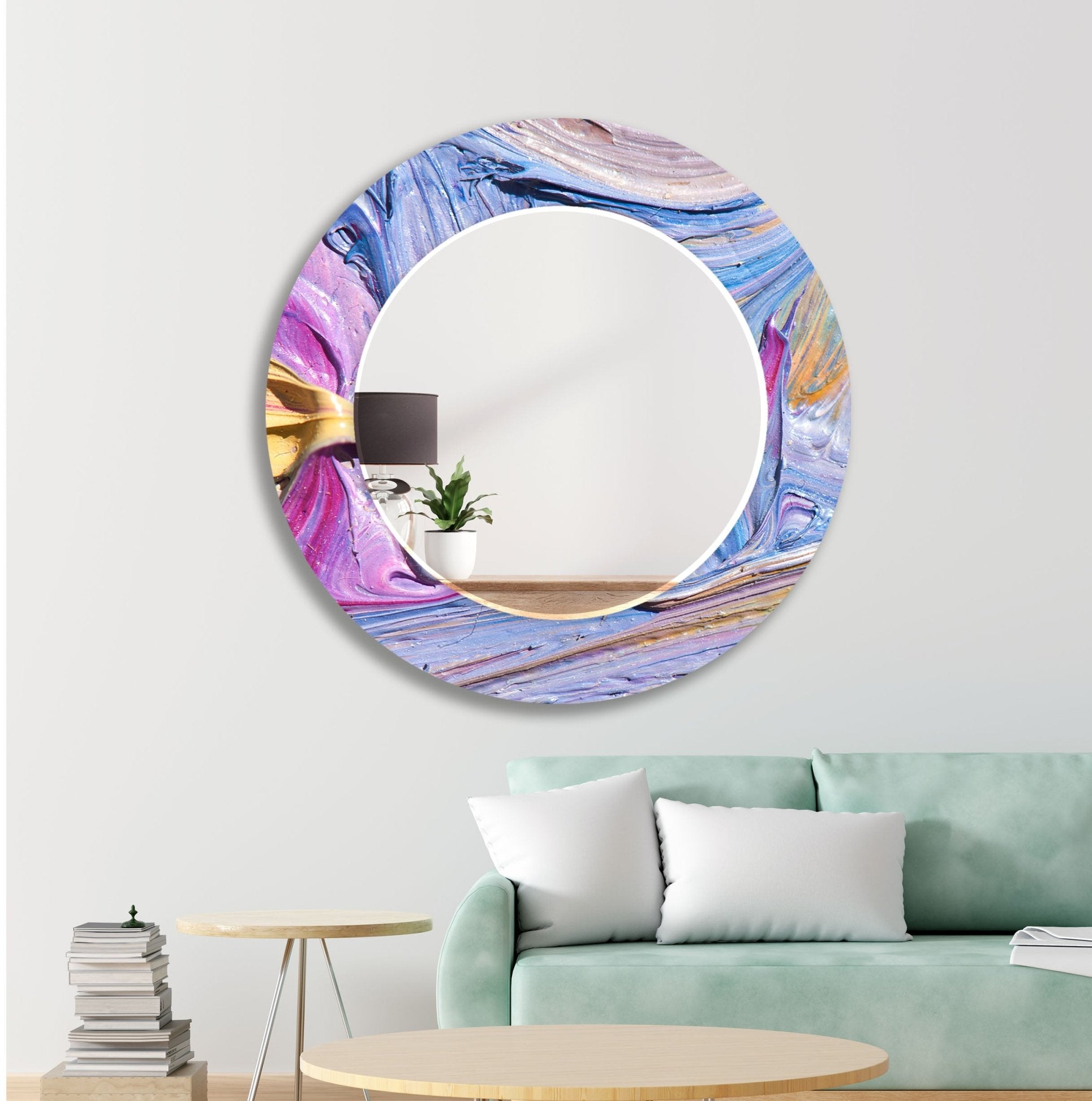 Abstract Purple Oil Painting Wall Mirror - Modern Boho Decor for Living Room, Bedroom & Entryway - Handmade Artwork for Home & Office Decor