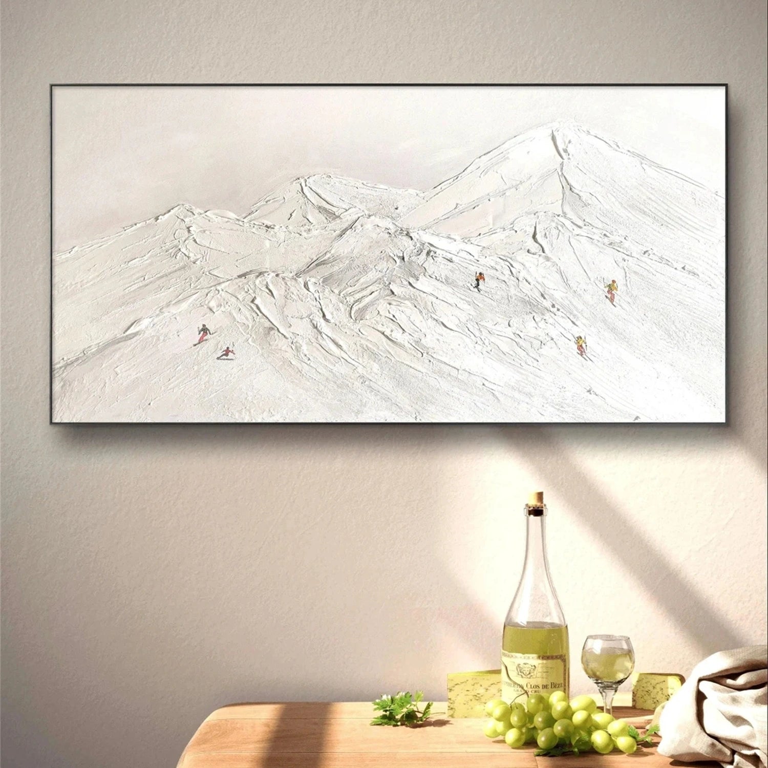 SP044 Skiing Sport Art Textured Canvas Painting - Perfect for Winter Cabin Decor & Ski Lodge Wall Art