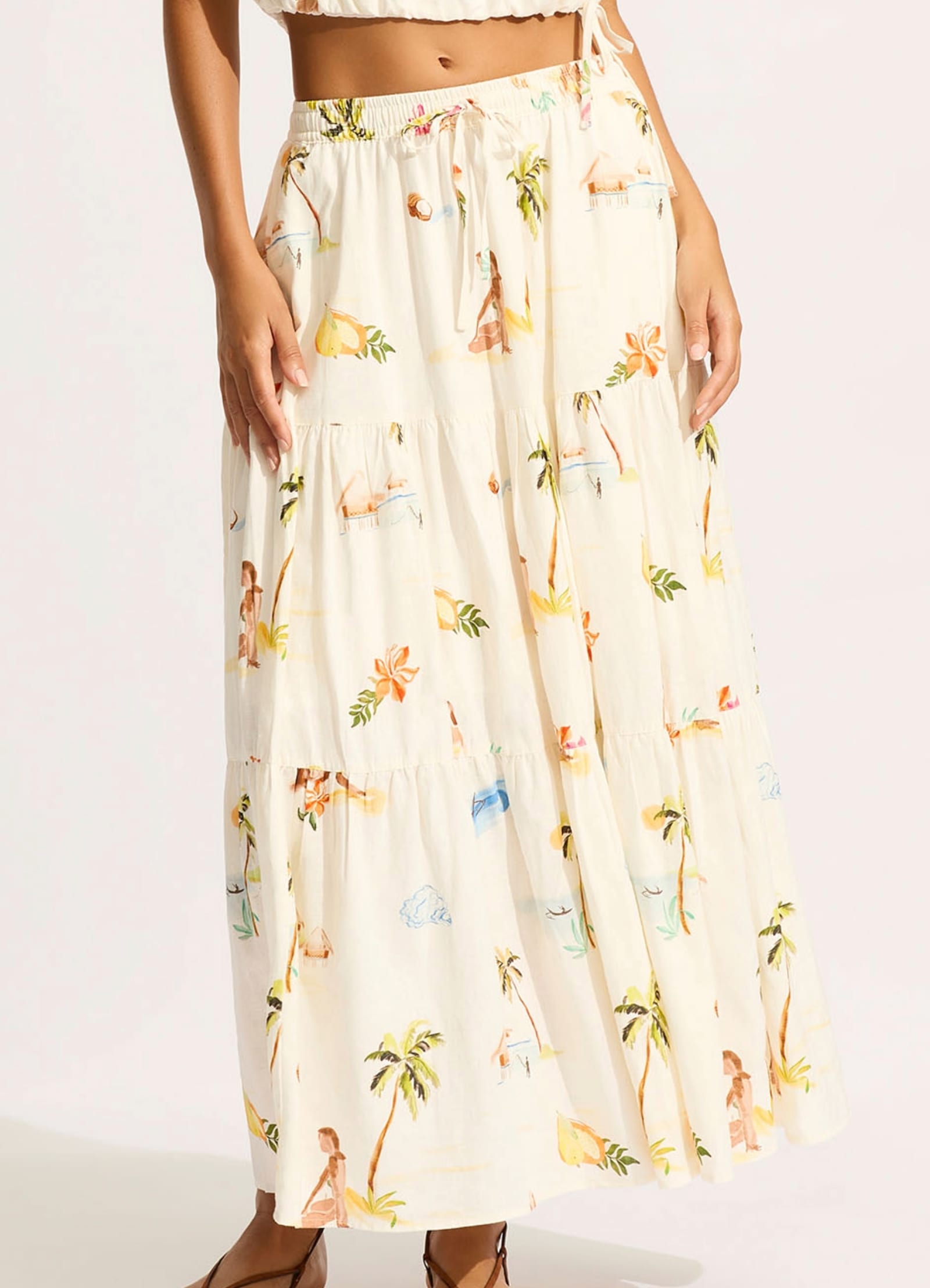 Isla Palm Tiered Maxi Skirt in Ecru - Flowy Boho Beach Skirt for Women | Perfect for Summer Vacations, Beach Getaways & Music Festivals