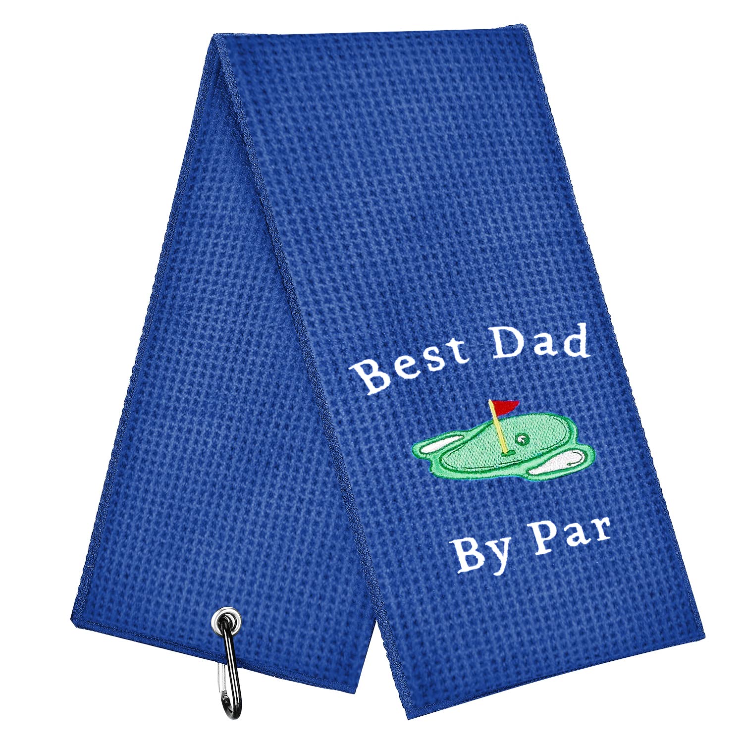 Funny Golf Towel - Best Dad by Par | Premium Embroidered Golf Accessories with Clip for Golf Bags | Perfect Golf Gifts for Men & Father's Day Presents | Ideal for Course Play, Practice & Tournament Use (Blue)