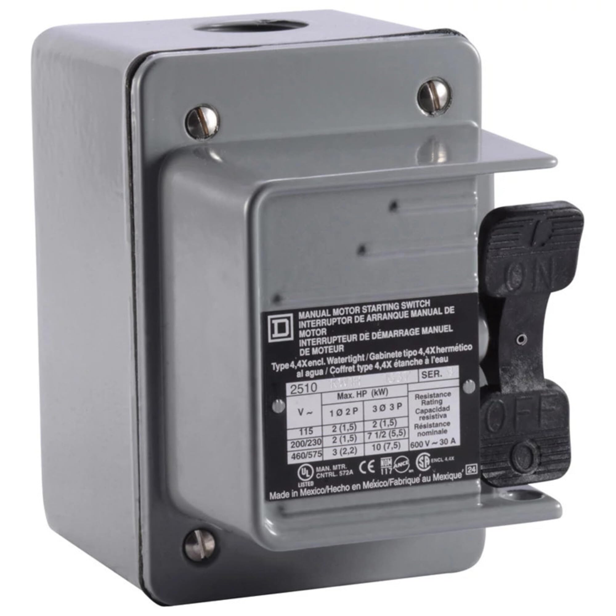 Schneider Electric 2510KW1H 600V AC Manual Motor Starter Switch with Kplus Options - Ideal for Industrial Control Panels, HVAC Systems & Electrical Distribution Applications
