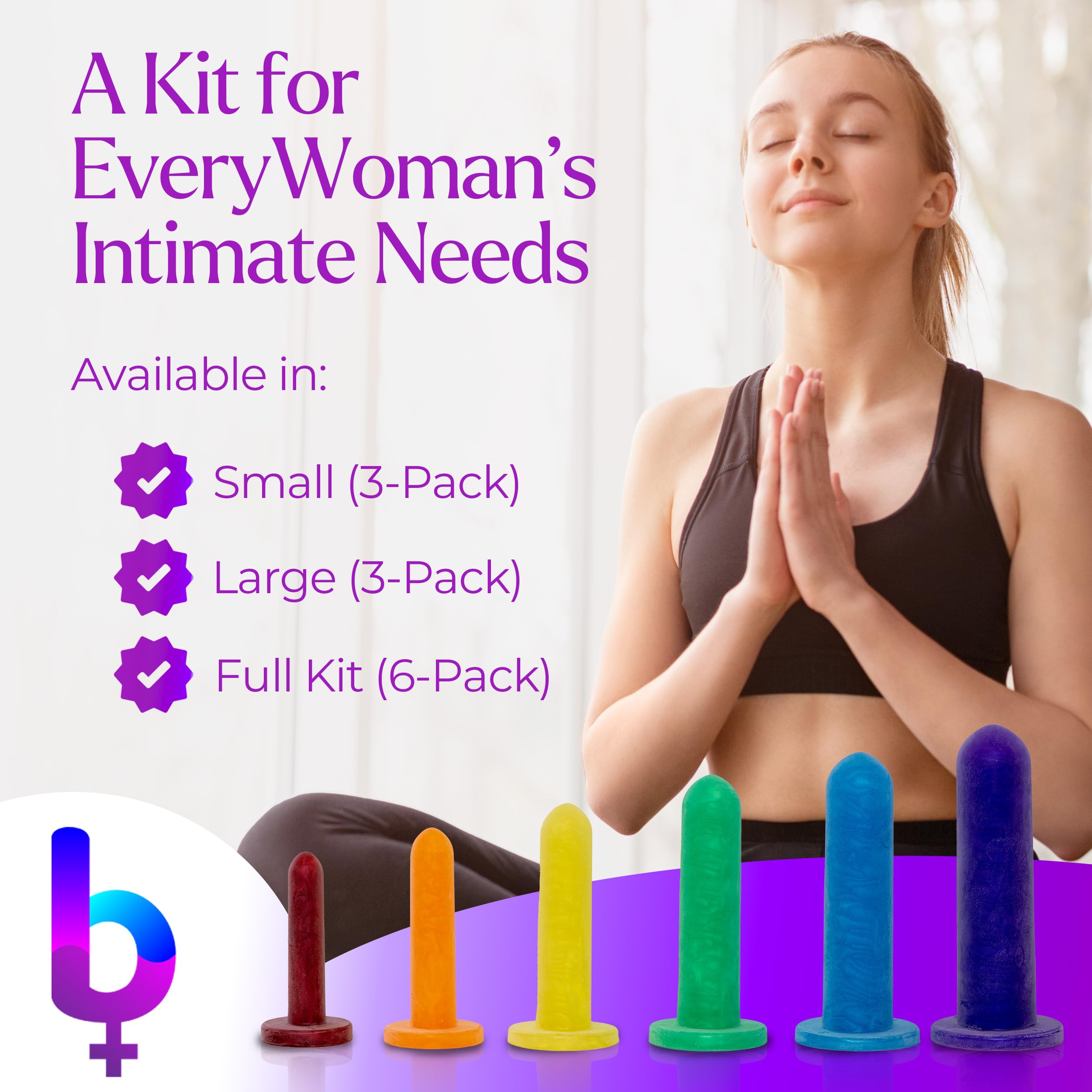 Premium Silicone Pelvic Dilator Kit for Women - Pelvic Floor Muscle Trainer & Stretching Equipment with BioCote Protection - Includes Storage Bag (3-Piece Set) - Ideal for Postpartum Recovery, Pelvic Therapy & Vaginal Health