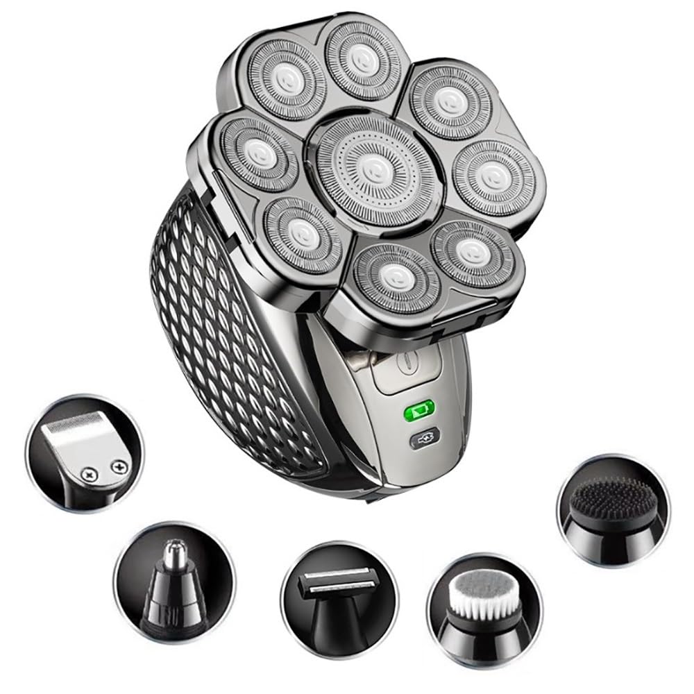 6-in-1 Electric Shaver for Bald Men - Rechargeable Head Shaver, Beard Trimmer & Body Groomer | Perfect for Head Shaving, Facial Hair & Body Grooming at Home or Travel