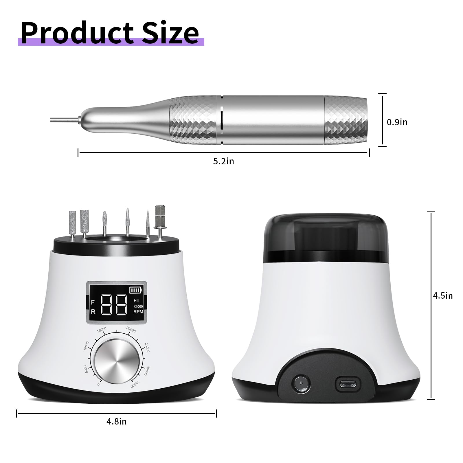 Professional 35000 RPM Rechargeable Electric Nail File with LED Display - Portable Nail Drill for Gel, Acrylic Nails & Manicure Pedicure - Salon & Home Use Nail Grinder for Perfect Polish & Shaping