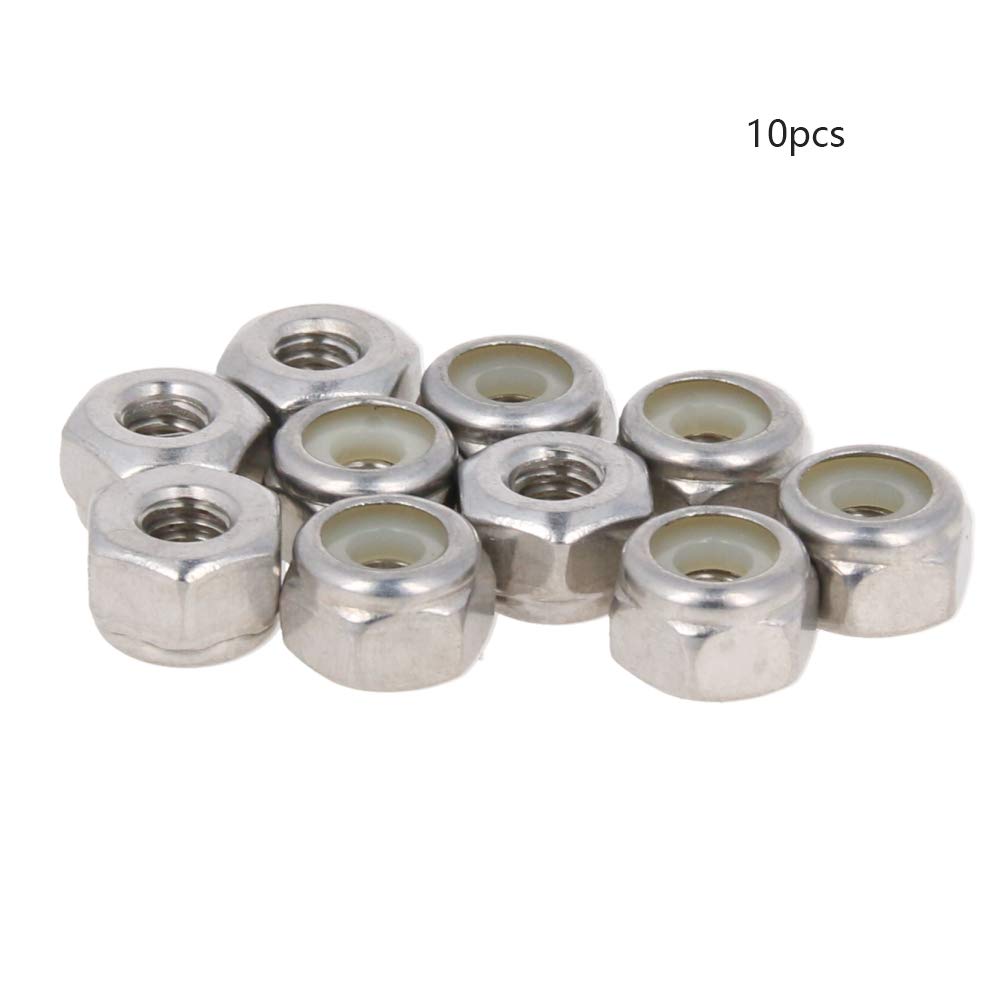 MroMax 8#32 Nylon Insert Hex Lock Nuts - 304 Stainless Steel Locking Nuts, Hex Drive Fasteners for Industrial & Construction Use (10pcs) - Secure Bolted Joints in Machinery, Automotive & DIY Projects