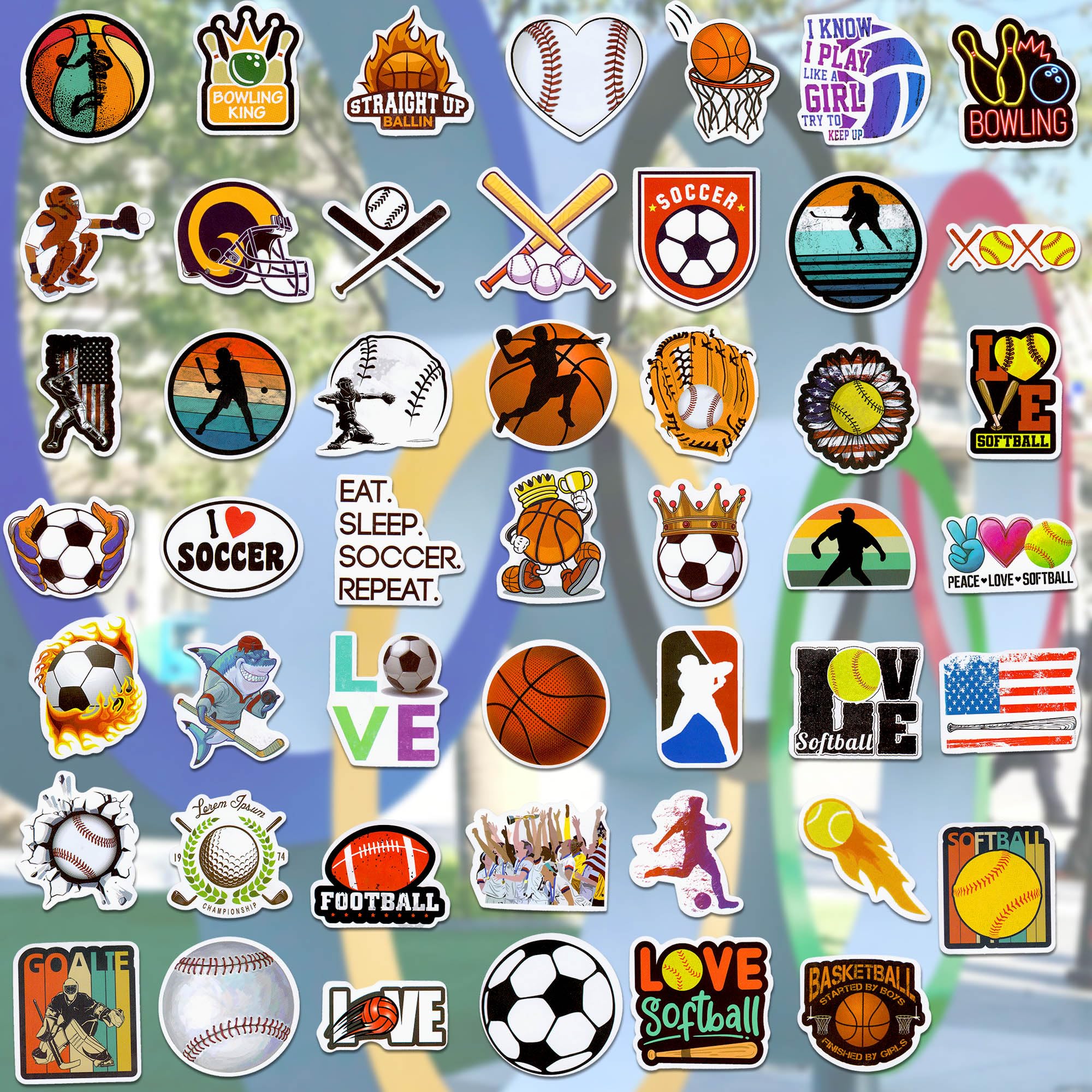100 PCS Sports Stickers for Water Bottles & Laptops - Soccer, Basketball, Volleyball - Perfect for Teens & Kids